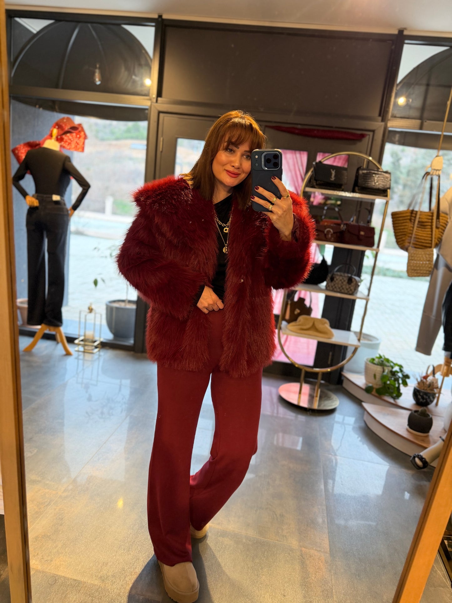 Nüans Bordo Astarlı Kürk