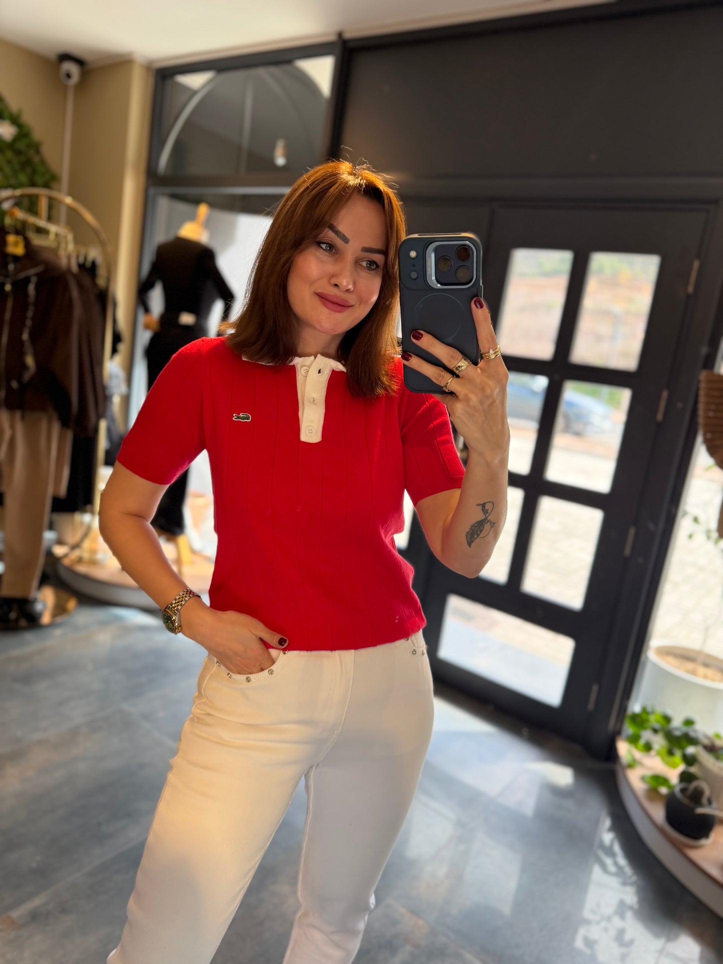 Misse Kırmızı Triko Kısa Kol T-Shirt