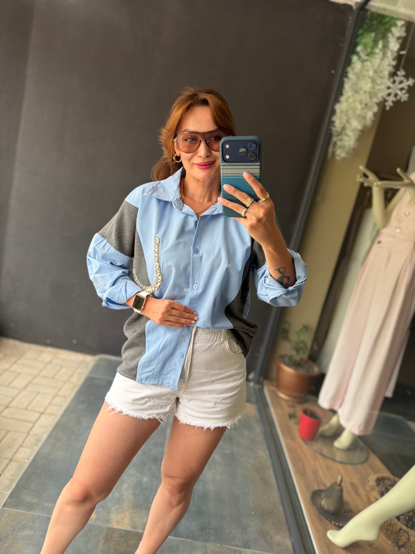 Pearl Pocket Mavi Gömlek ✨