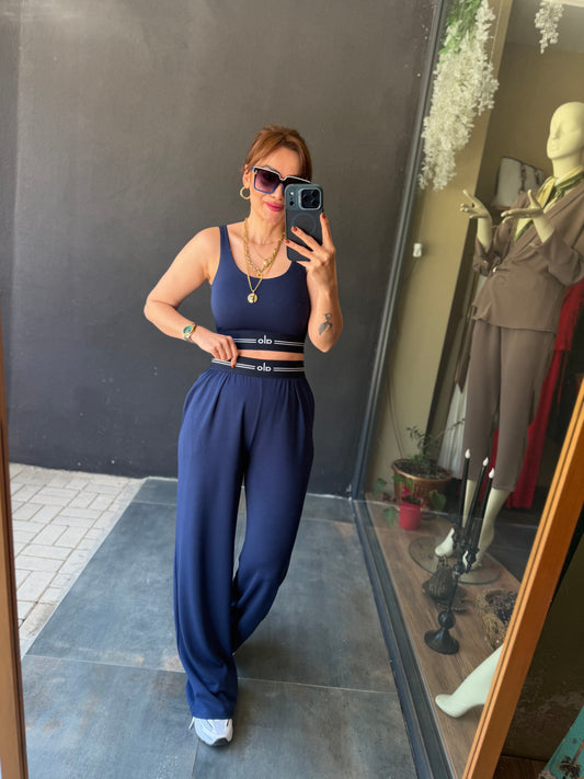 Vestal Lacivert Modal Crop & Pantolon Takım