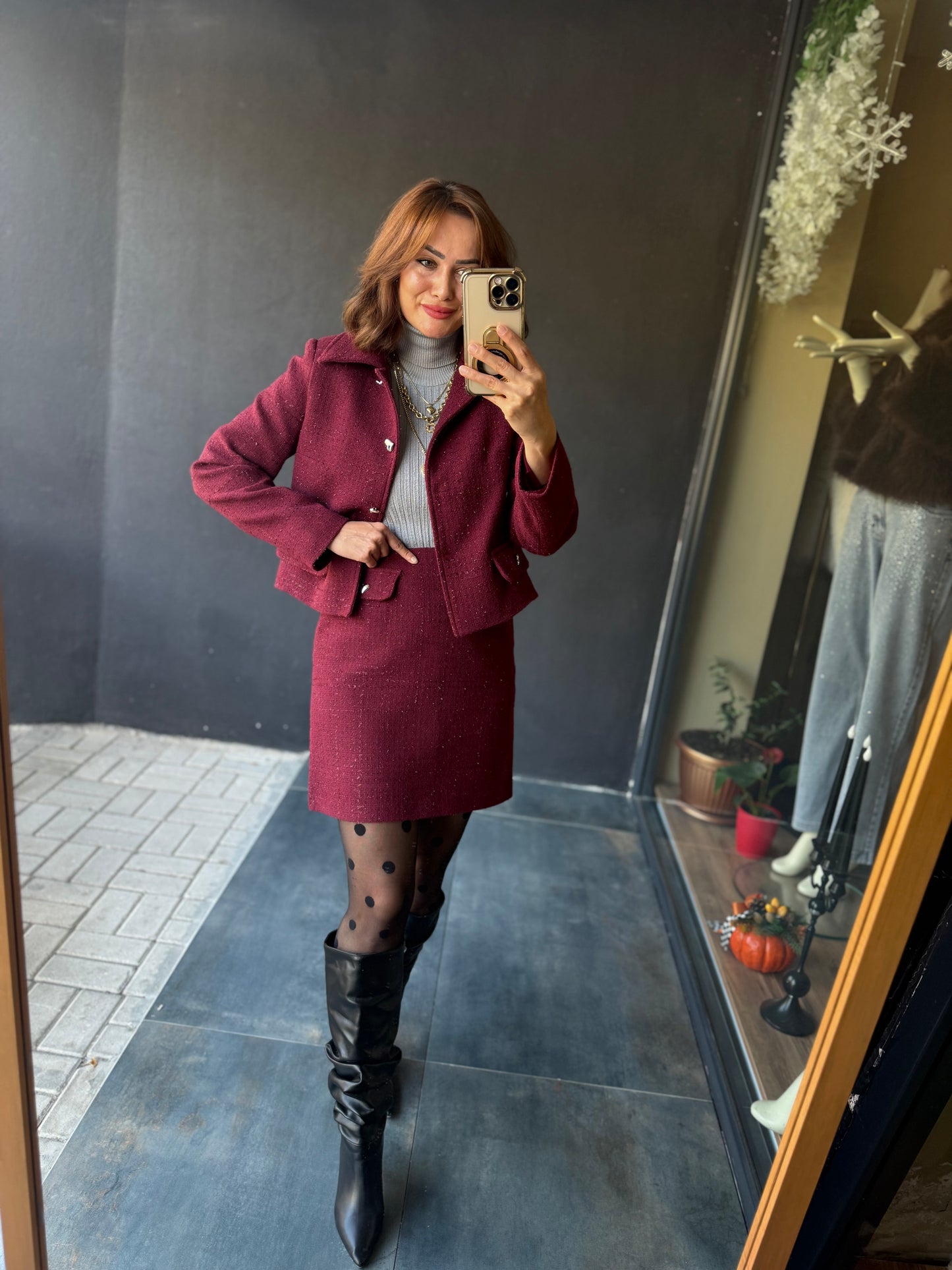 Twitz Bordo Etek & Ceket Takım