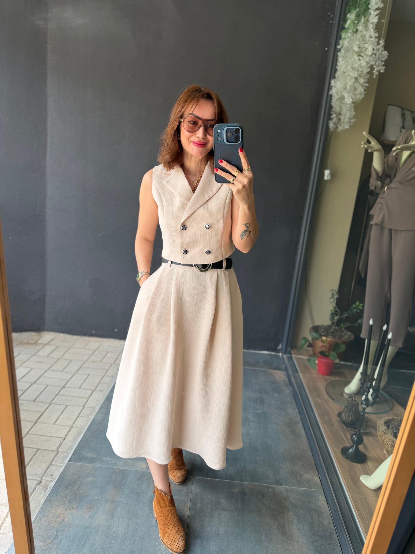 Parasidas Bej Etek & Yelek Takım