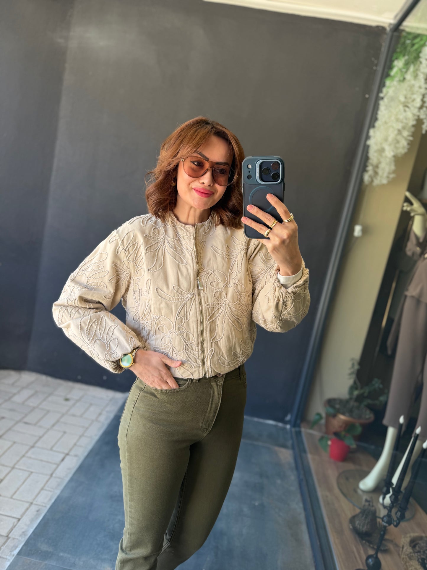 Nefsi Nakışlı Bomber Ceket