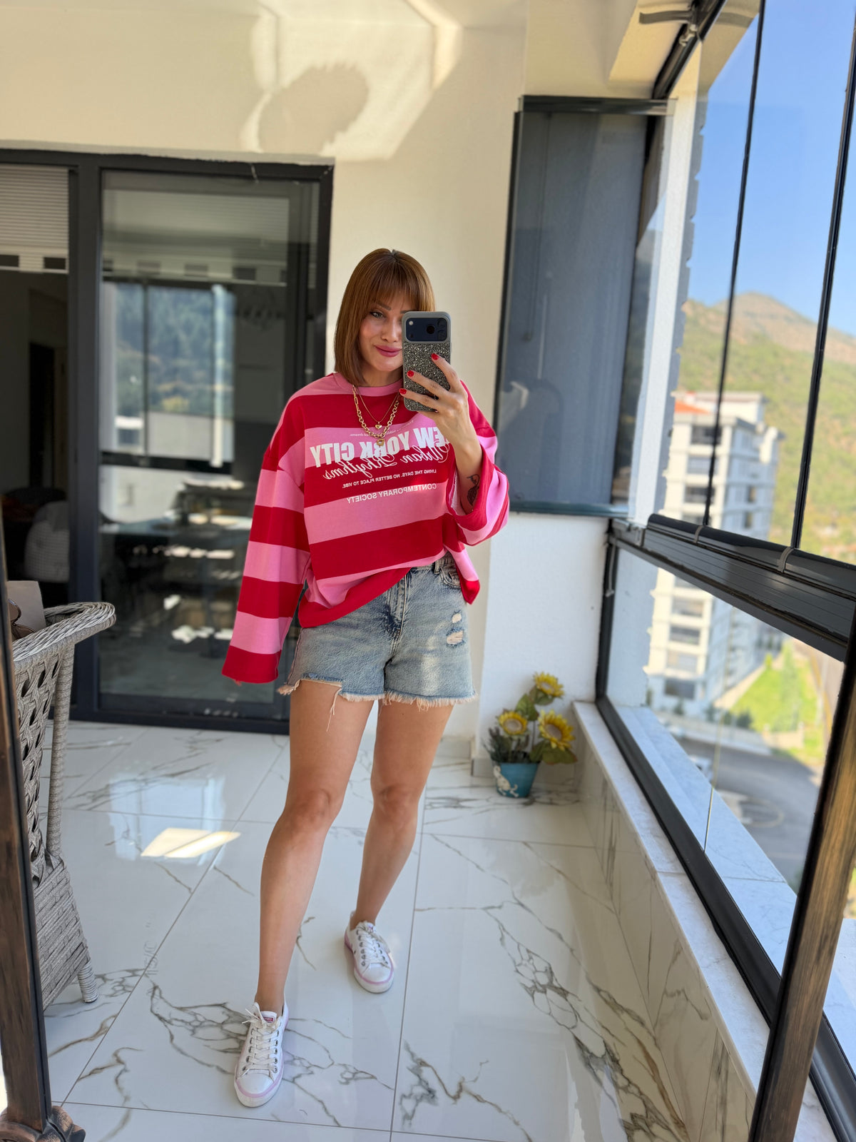 Firesh Pembe Çizgili Basic Sweat