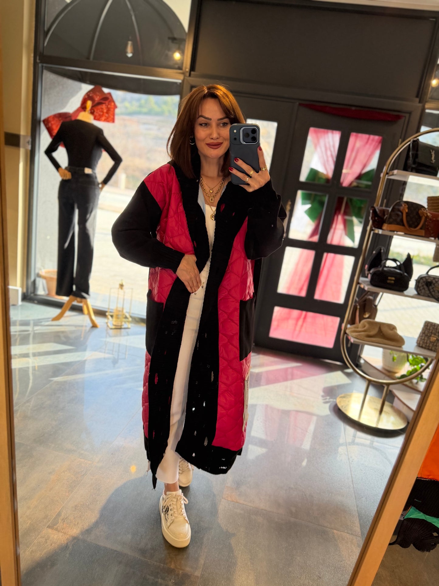 Linen Pembe Capitone Detay Hırka