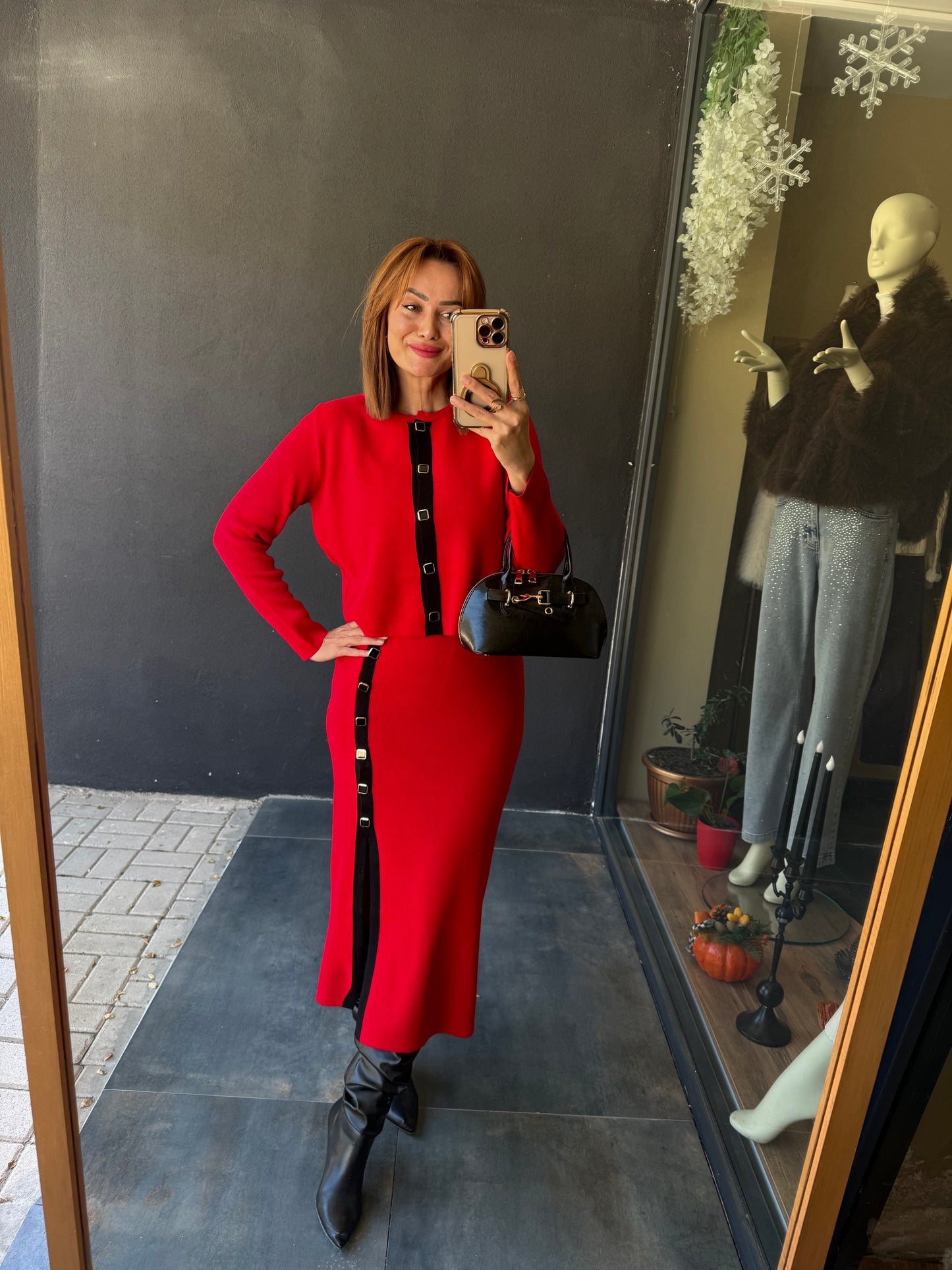 Tria Kırmızı Etek & Hırka Takım