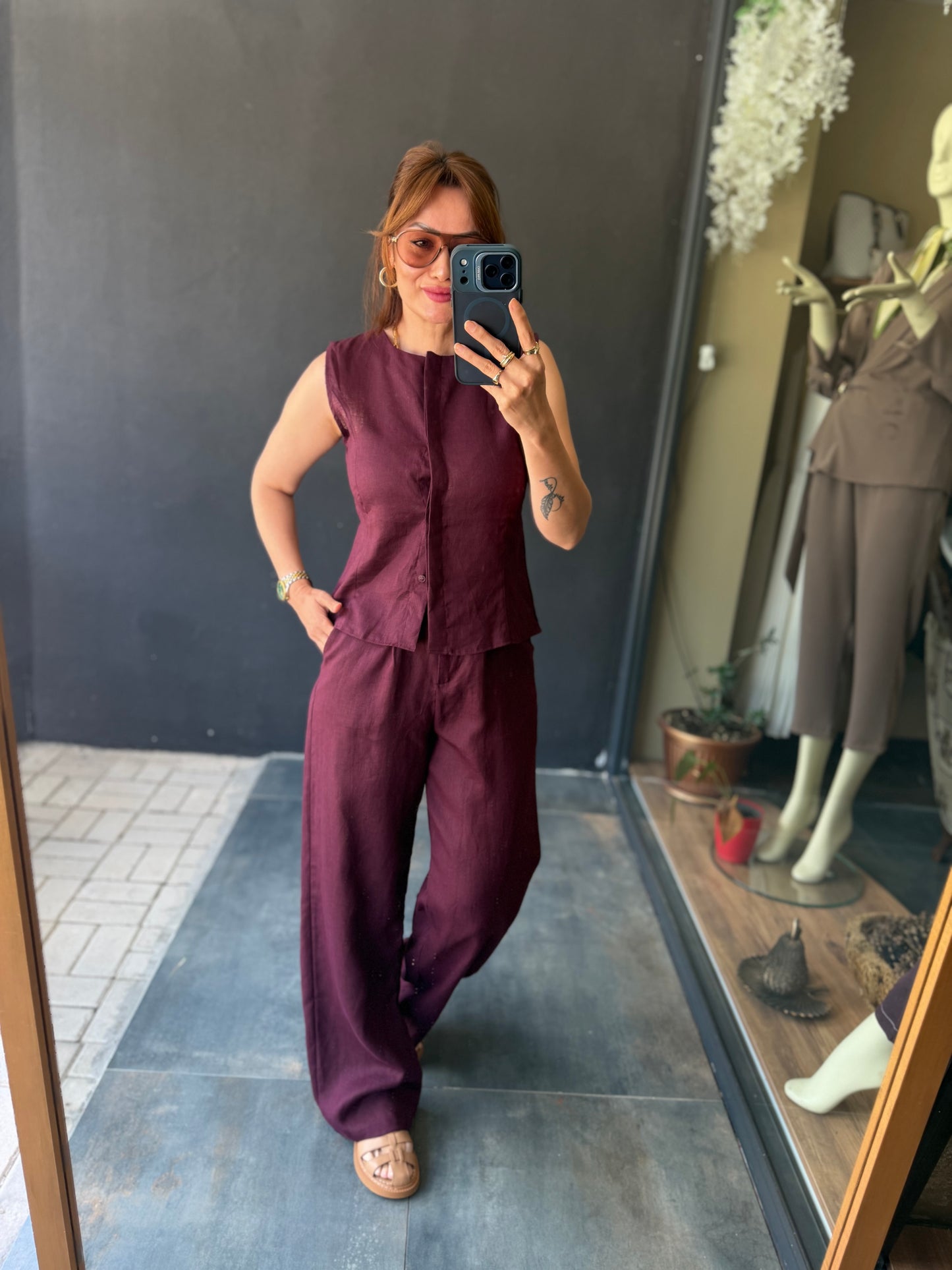 Bordo Premium Keten İkili Takım