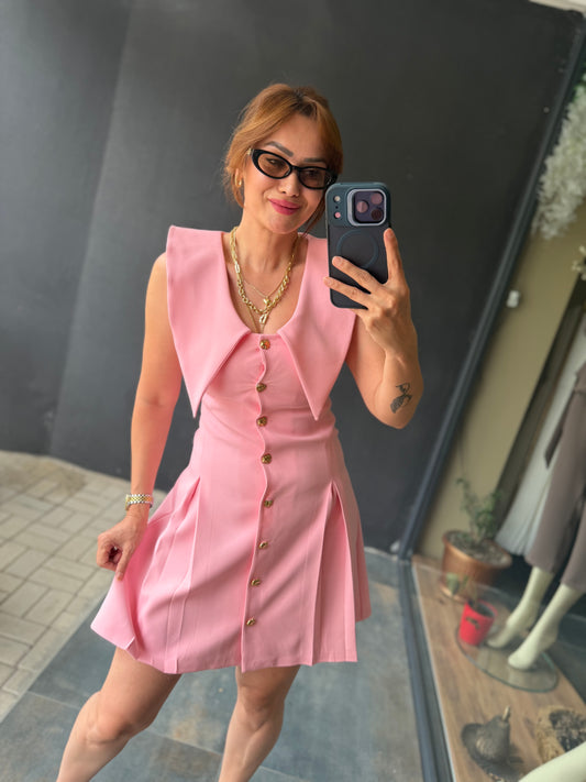 Pembe Yaka Detaylı Elbise