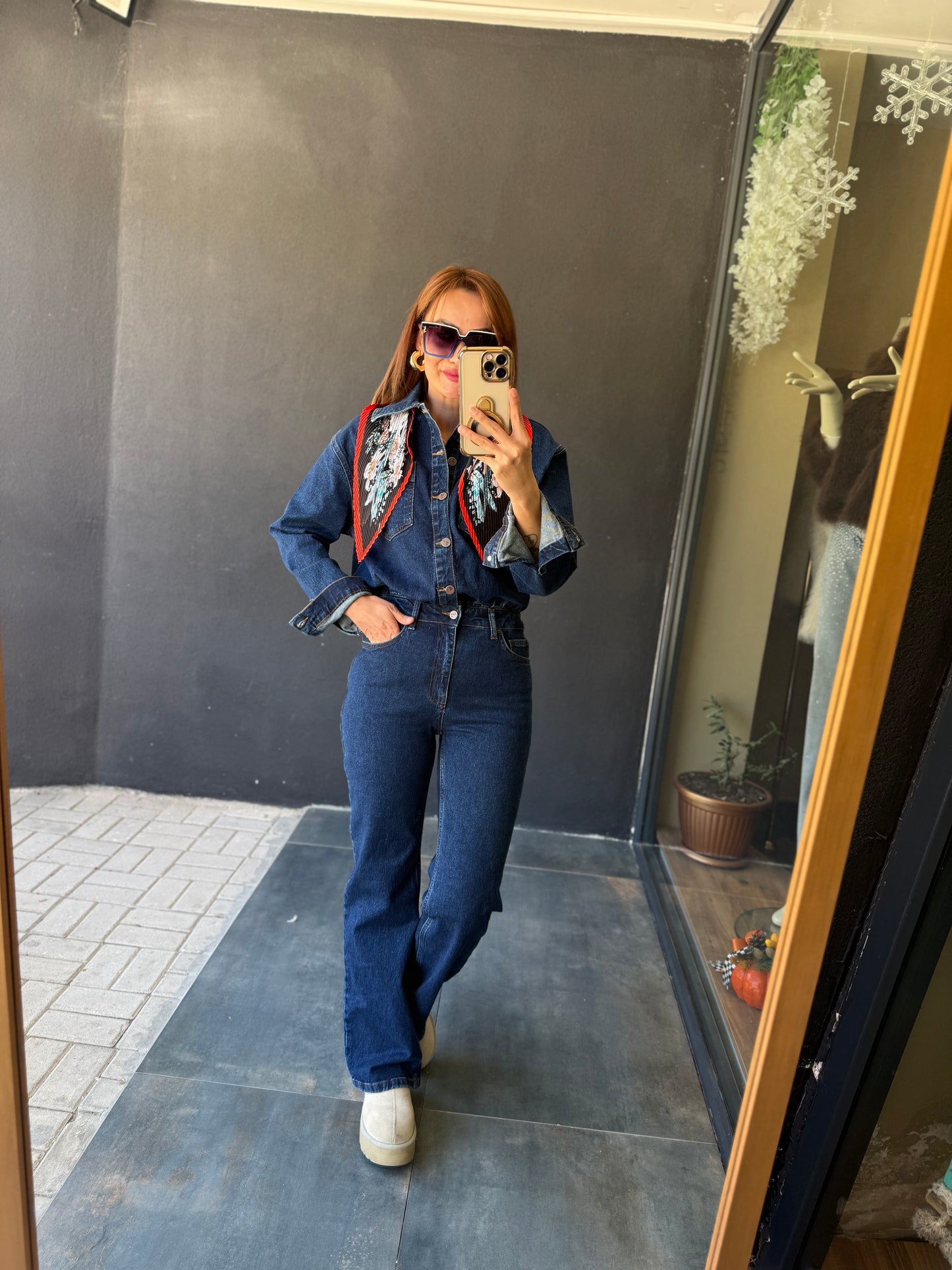 Xlove Mavi Toparlayıcı Jean Tulum