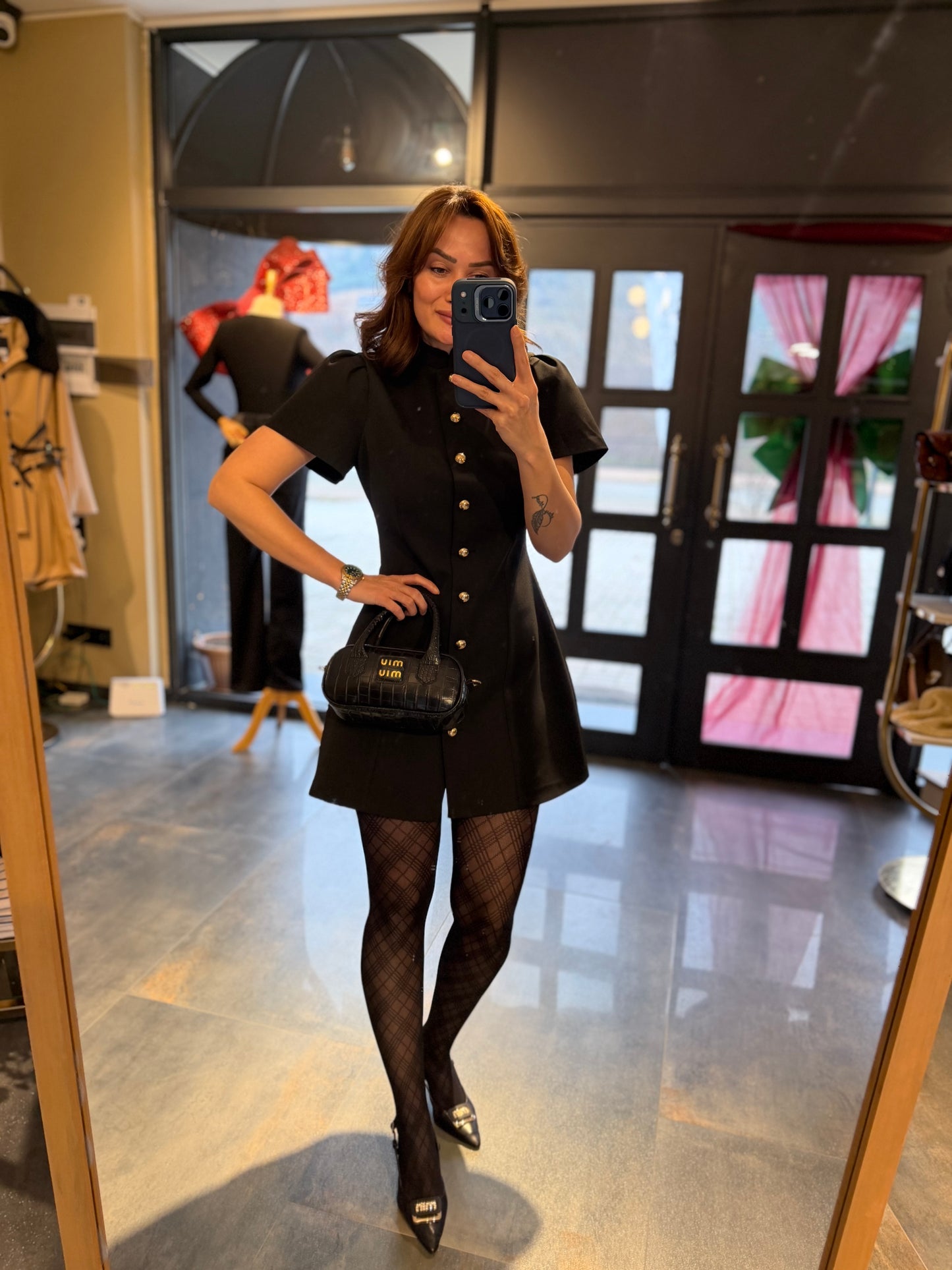 Mosss Siyah / Gold Düğmeli Elbise