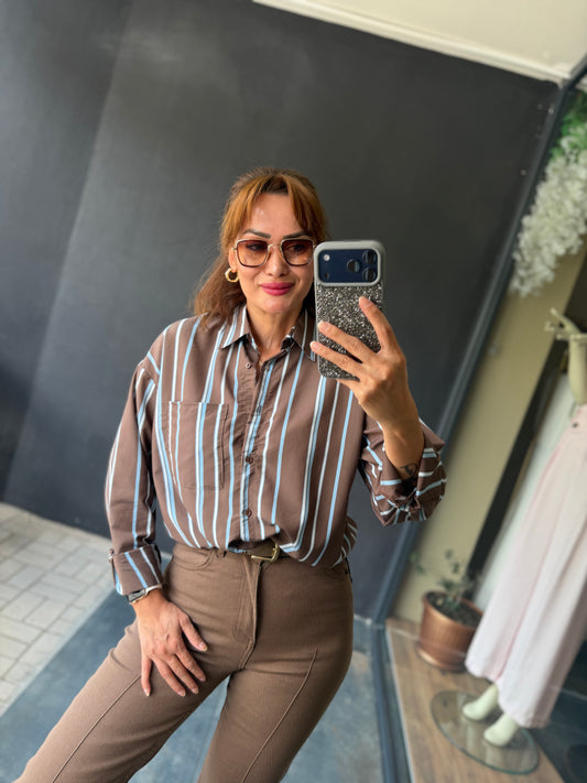 Liora Mavi Poplin Oversize Gömlek