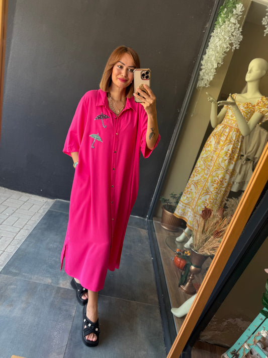 Osm Pembe Şemsiye Elbise/Tunik