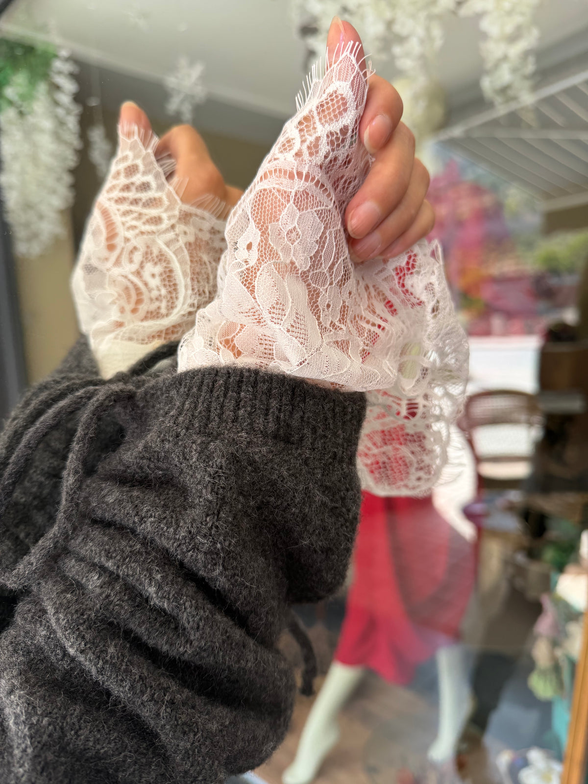 Norel Dantel Detaylı Antrasit Hırka