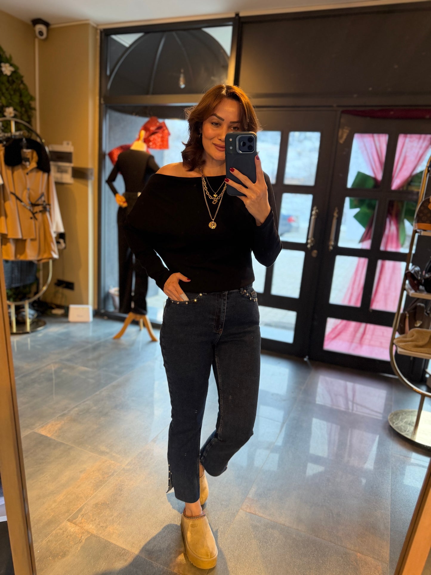 Mysecret Siyah Kayık Yaka Fitilli Bluz