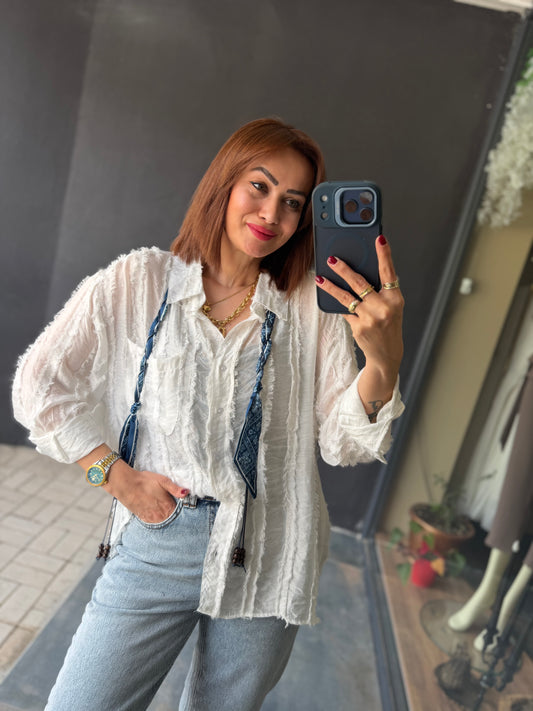 Pasha Beyaz Tensel Gömlek