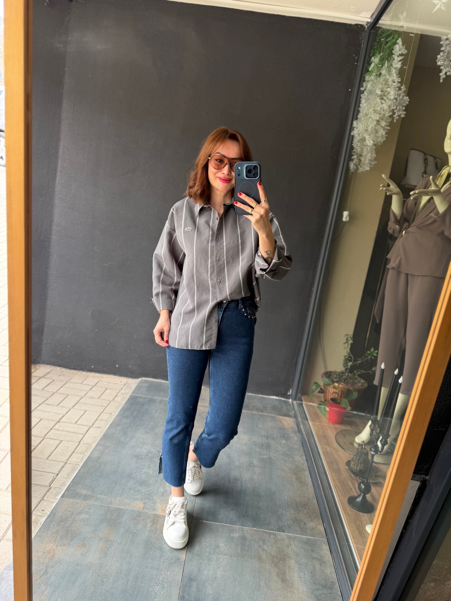 Tiante Gri Tensel Gömlek