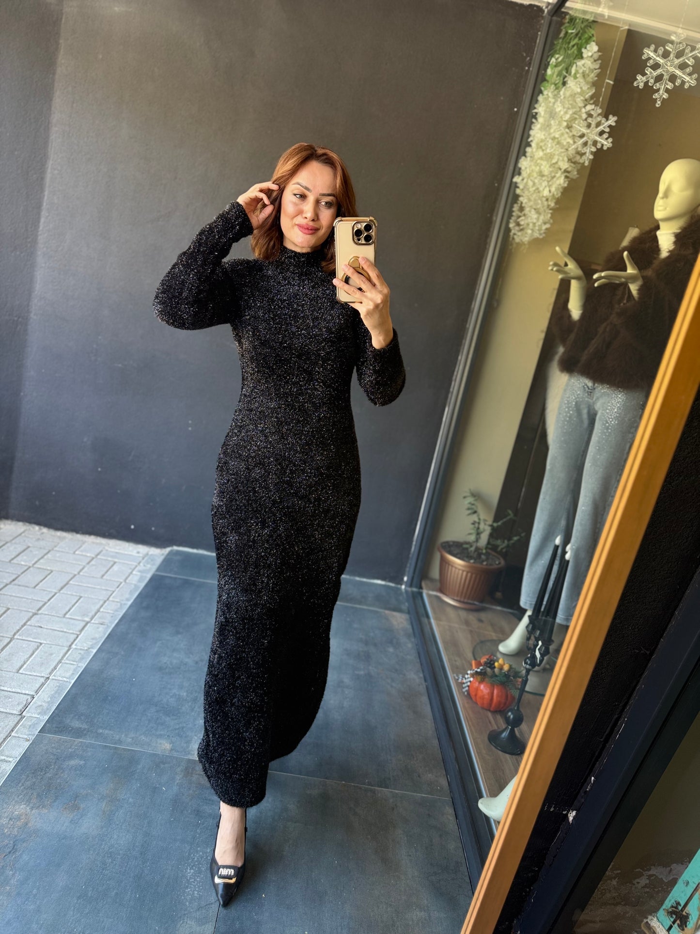 Jewel Siyah Simli Maxi Elbise