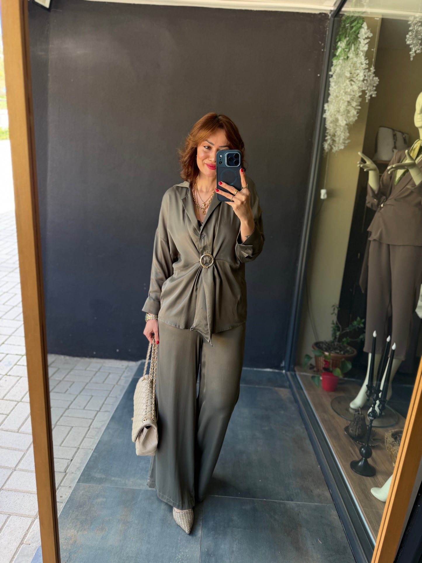 Lost Haki Pamuklu Saten Broşlu Takım