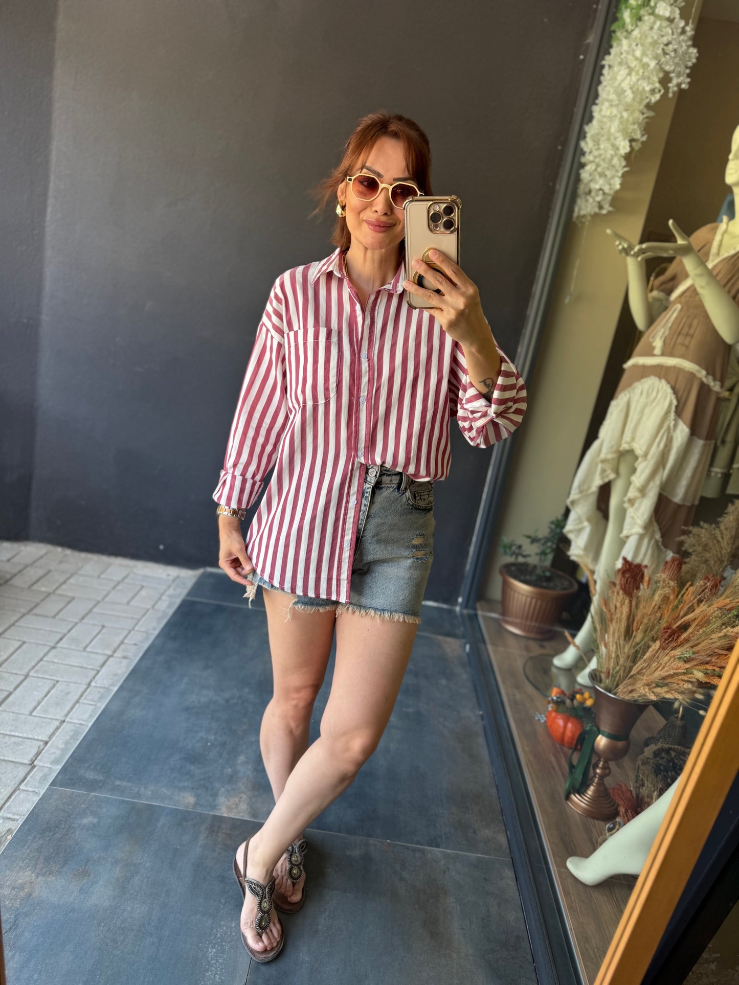 Bısou Bordo Çizgili Gömlek