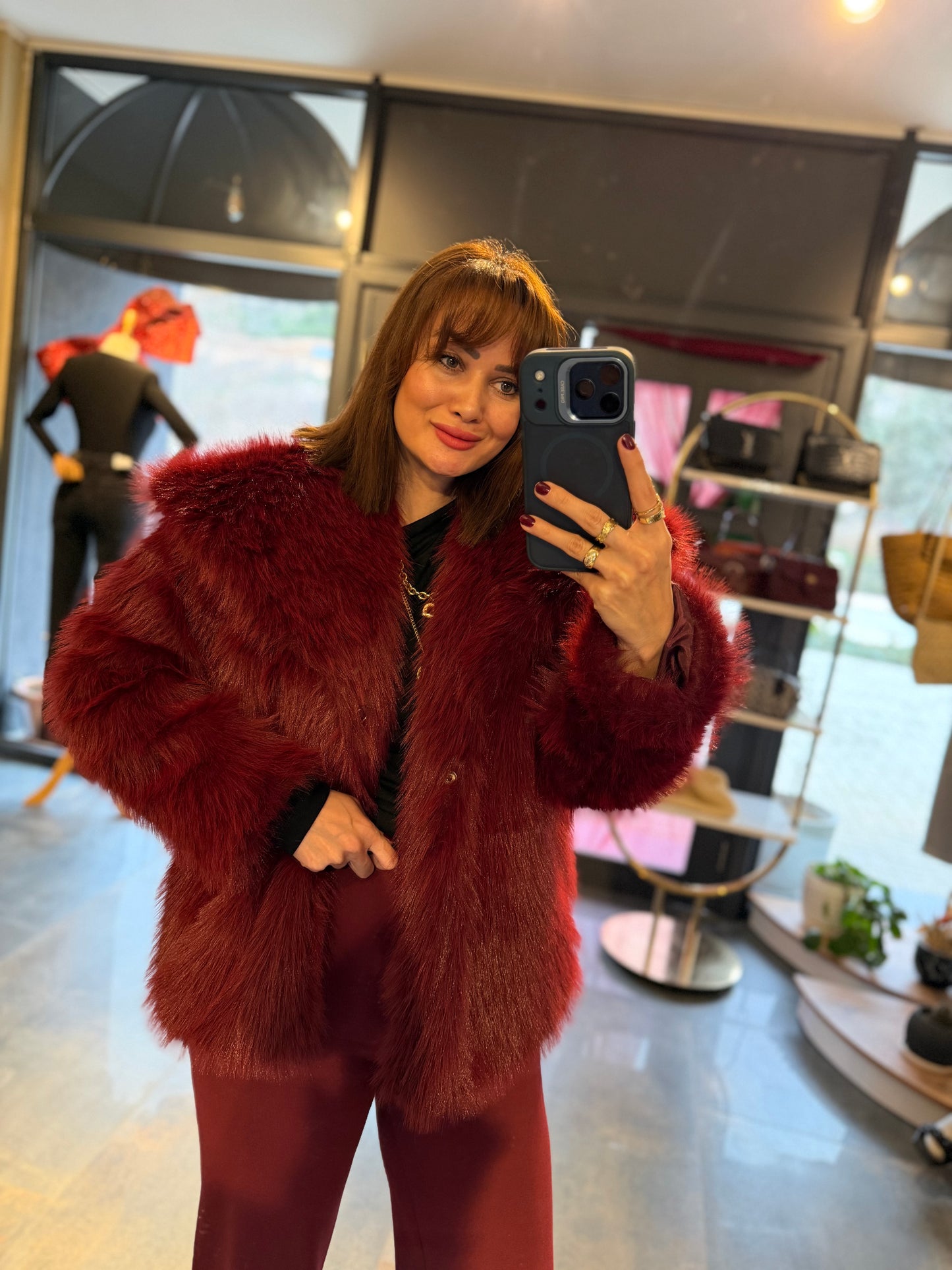 Nüans Bordo Astarlı Kürk