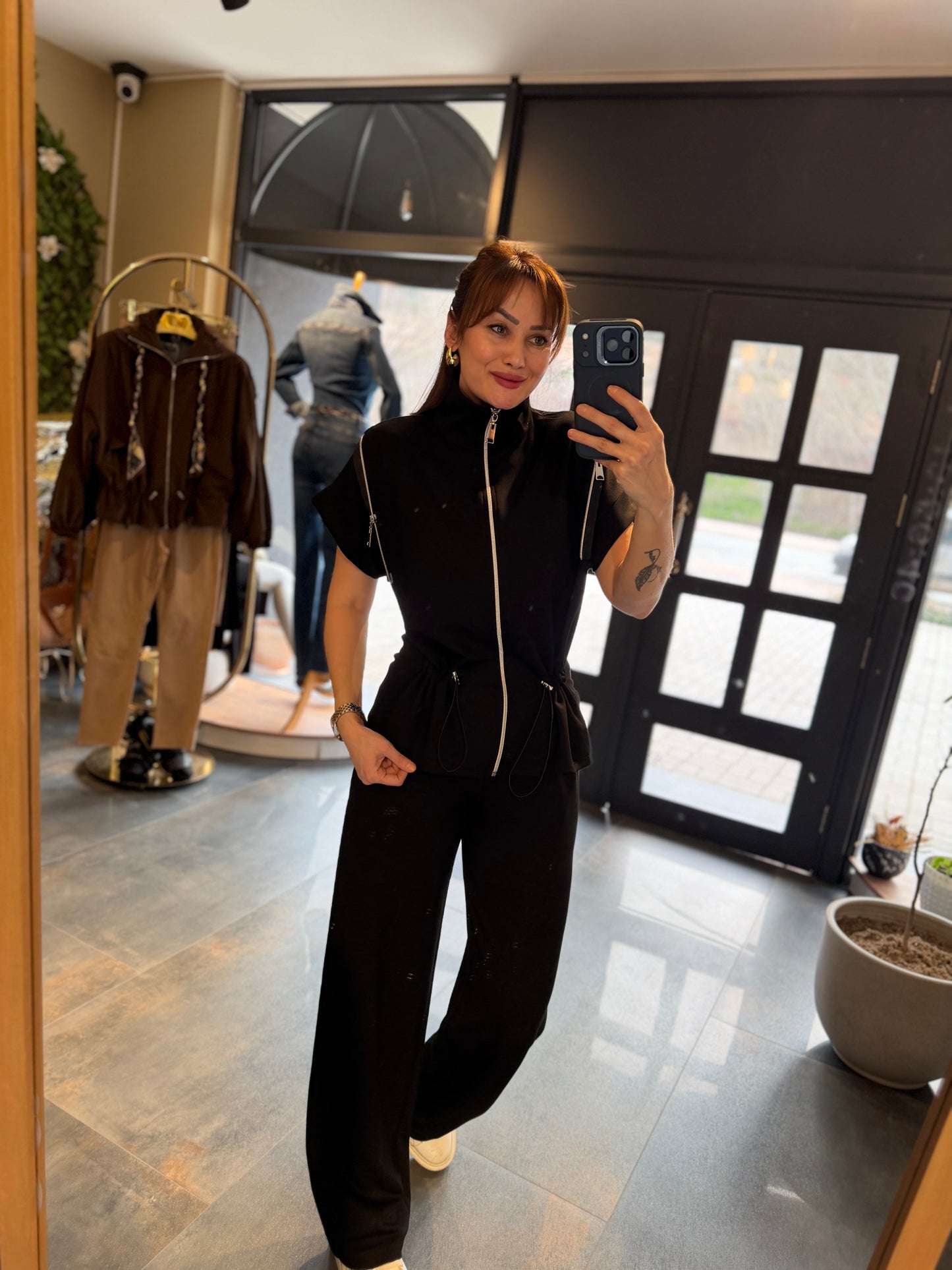 Lume Fermuar Detaylı Siyah Modal Takım