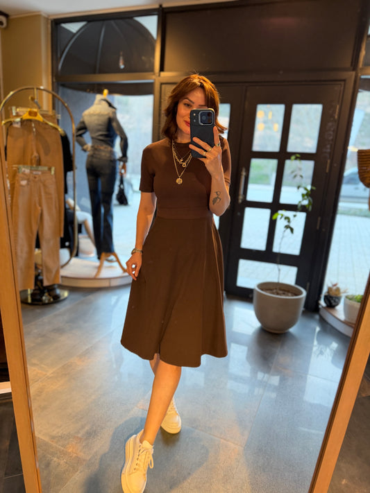 Rona Kahve Midi Elbise