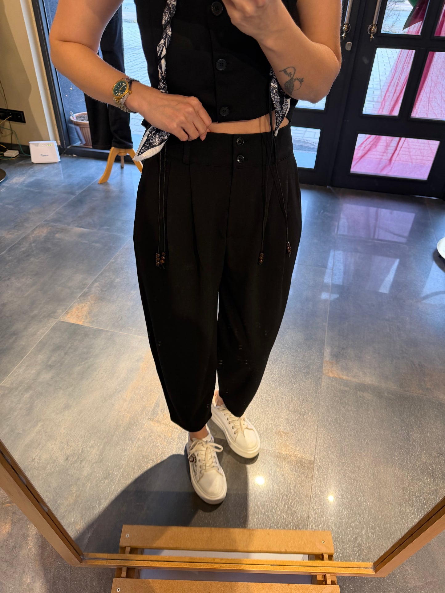 Casual Siyah Harem Yelekli Takım