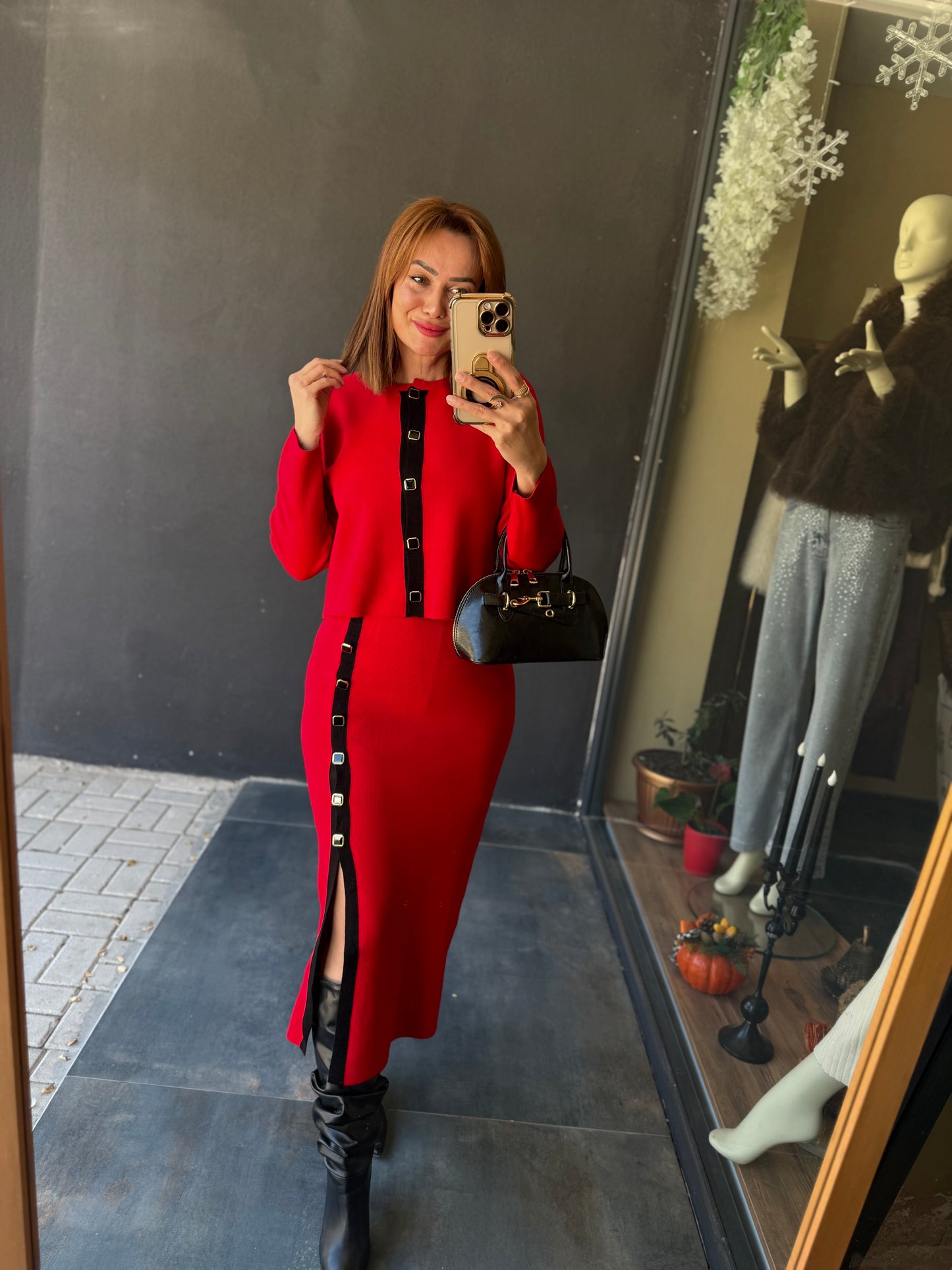 Tria Kırmızı Etek & Hırka Takım