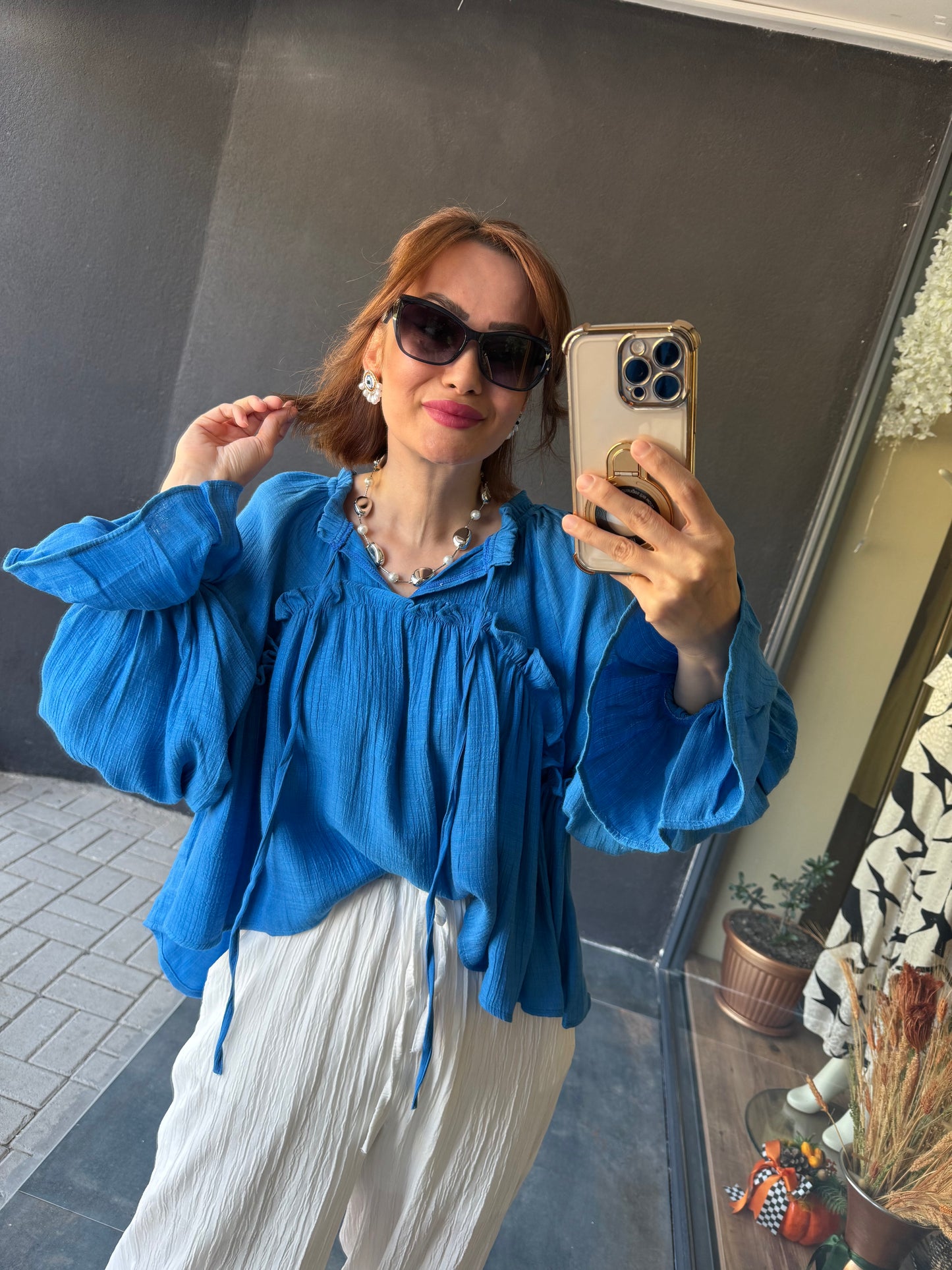 Solene Mavi Müslin Bluz