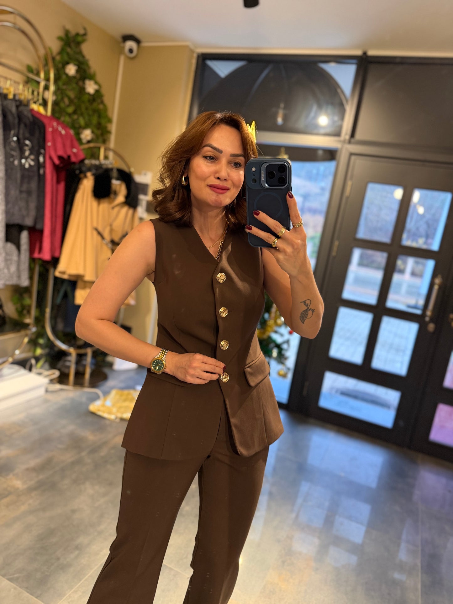 Lingo Kahve Yelek & Pantolon Takım