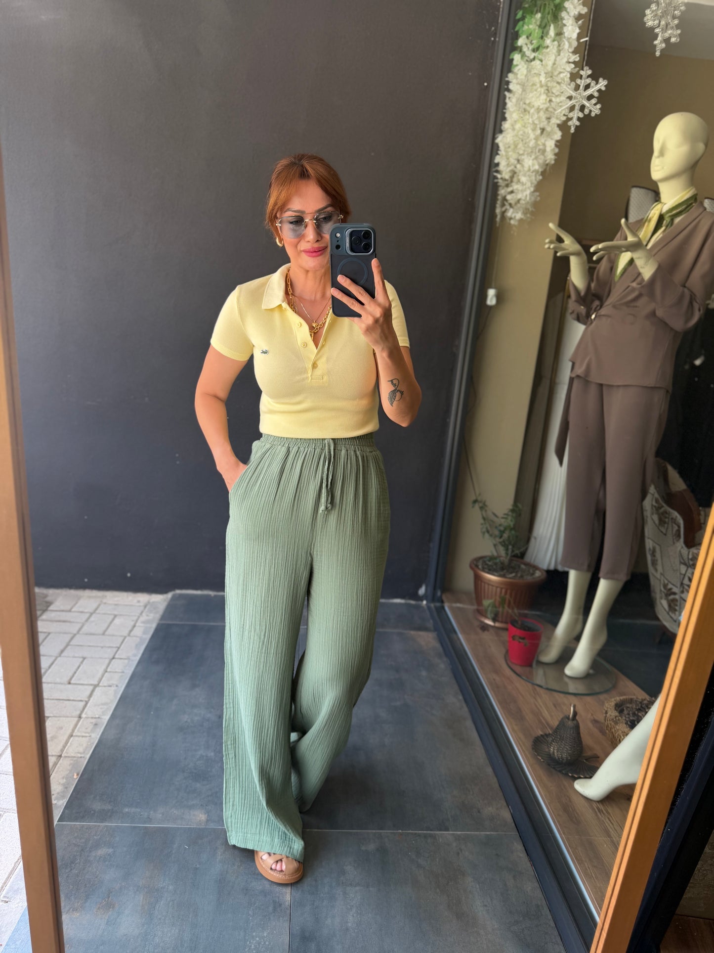 Mint Müslin Pantolon & T-Shirt Kombin