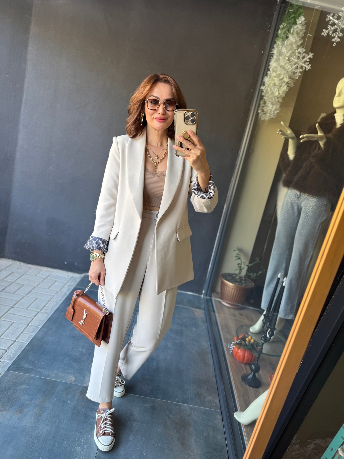 Melanj Bej Ceket & Pantolon Takım