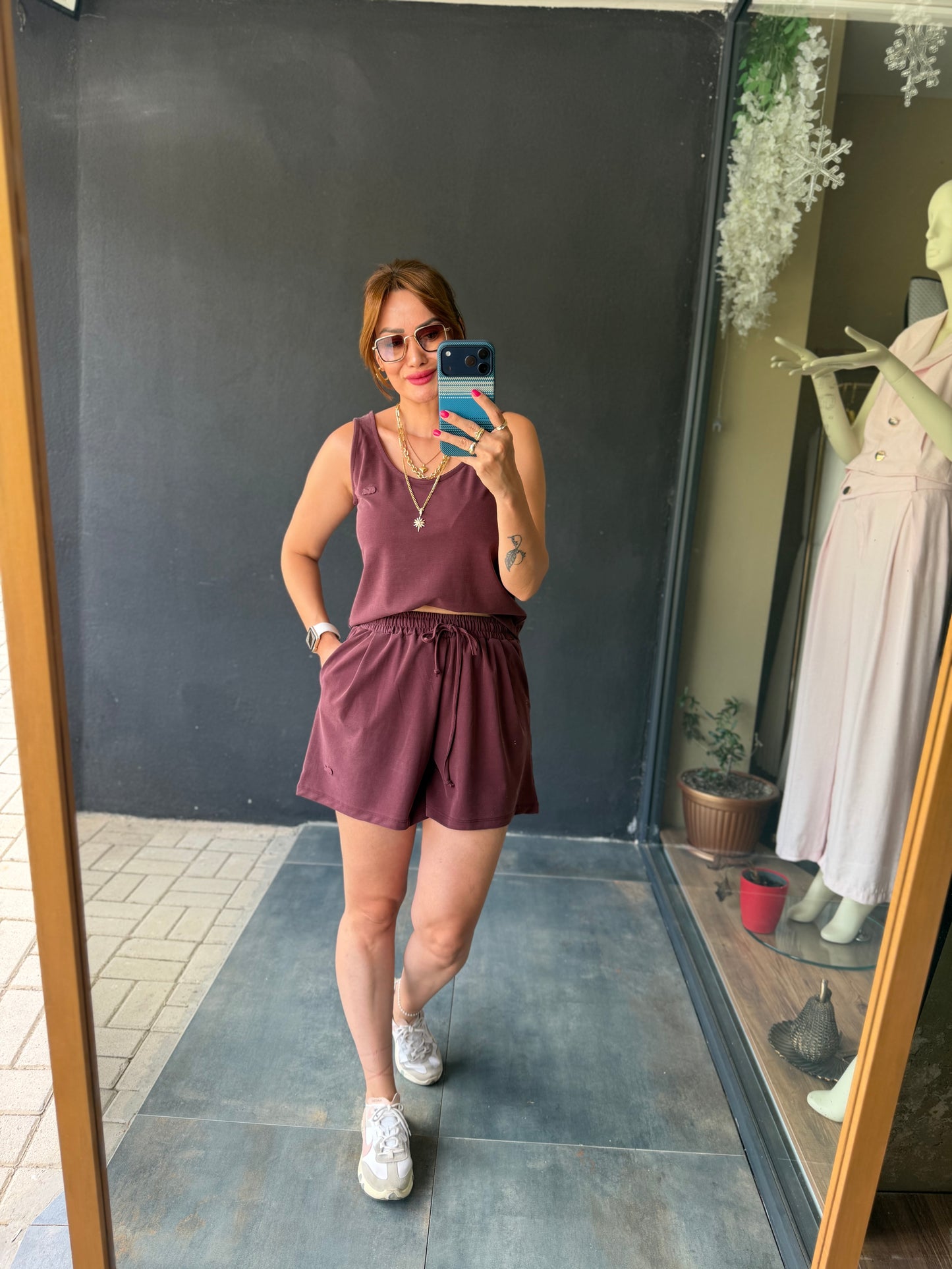 Bordo Aura Modal Şort Takım