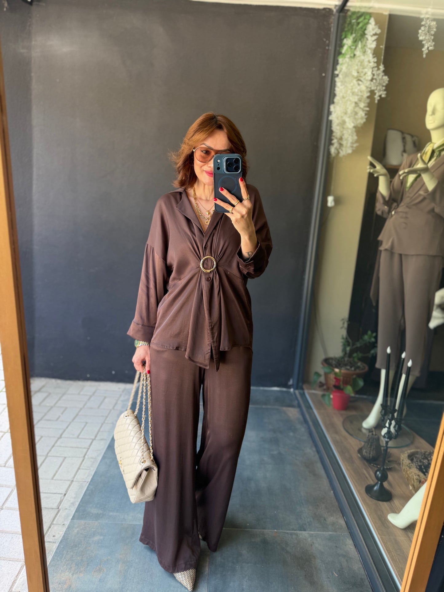 Lost Kahve Pamuklu Saten Broşlu Takım