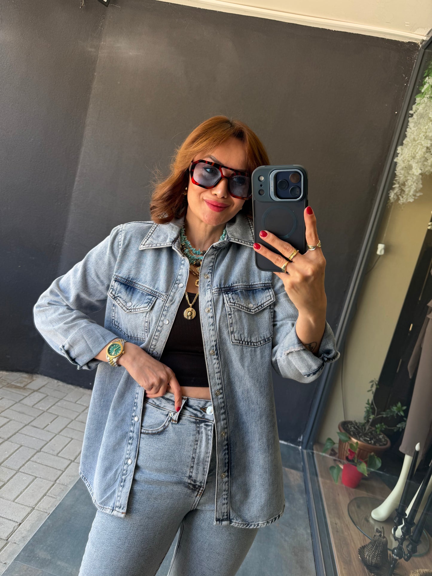 Melany Buz Mavisi Jean Gömlek