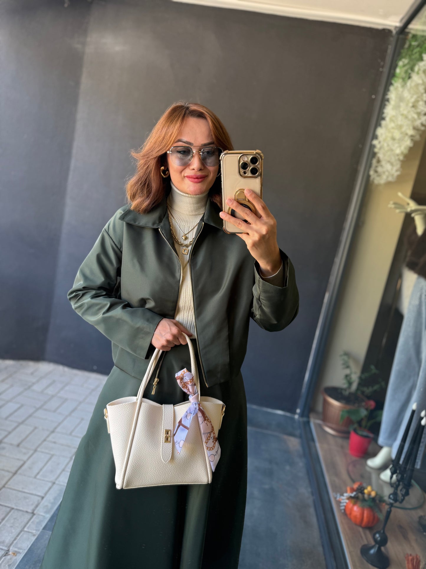 Pesto Haki Paraşüt Etek&Ceket Takım