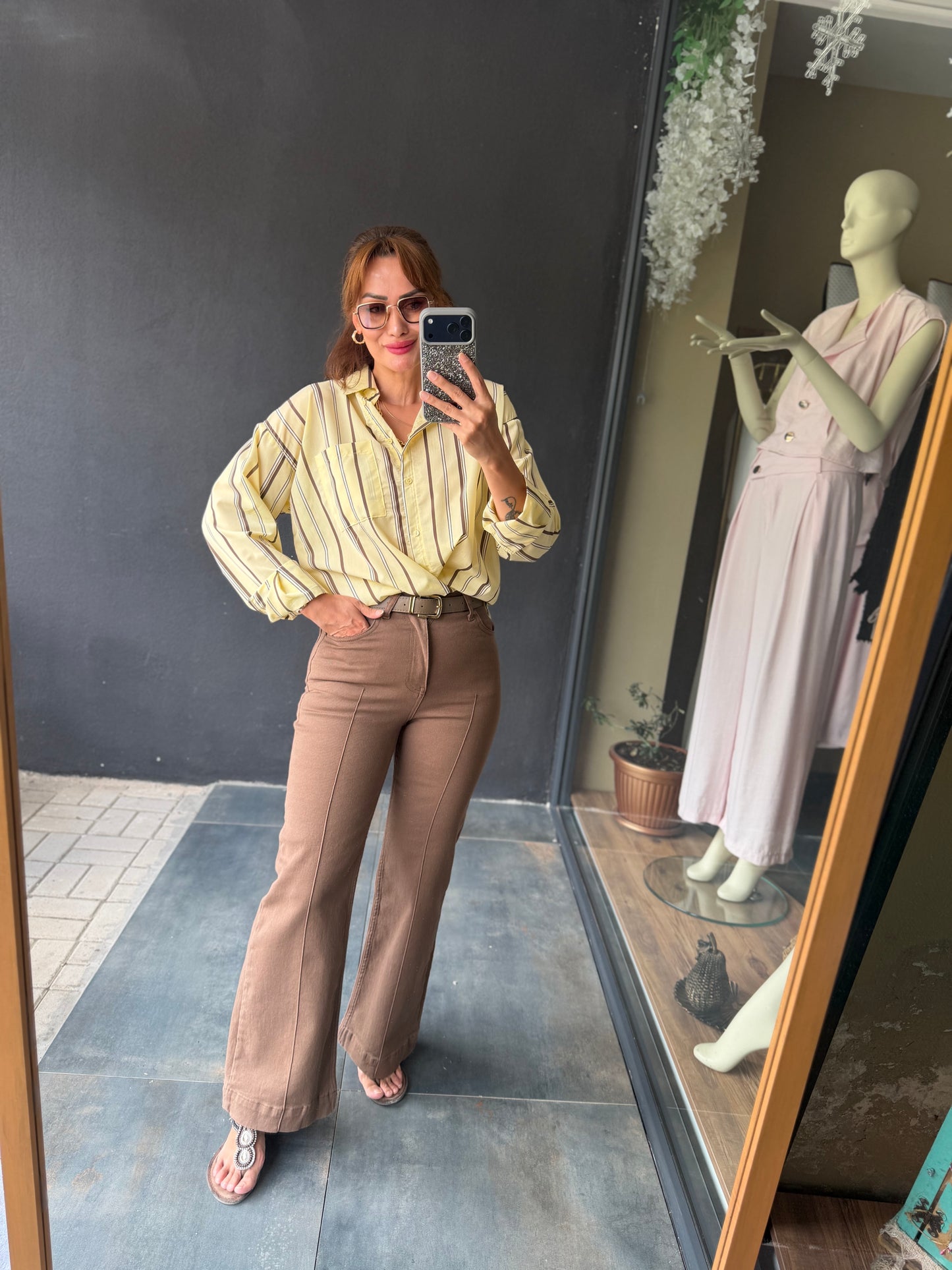 Liora Sarı Poplin Oversize Gömlek