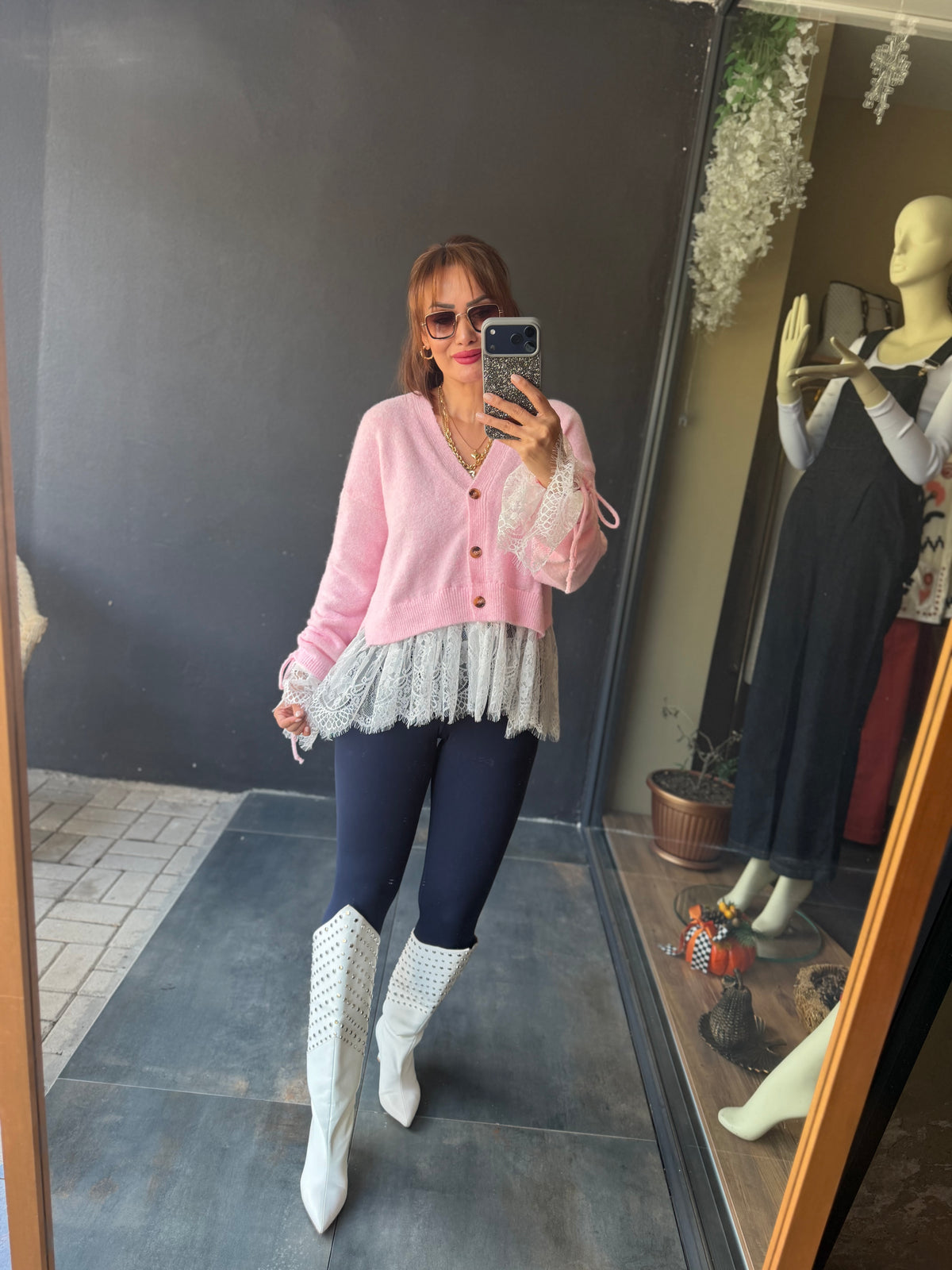Norel Dantel Detaylı Pembe Hırka