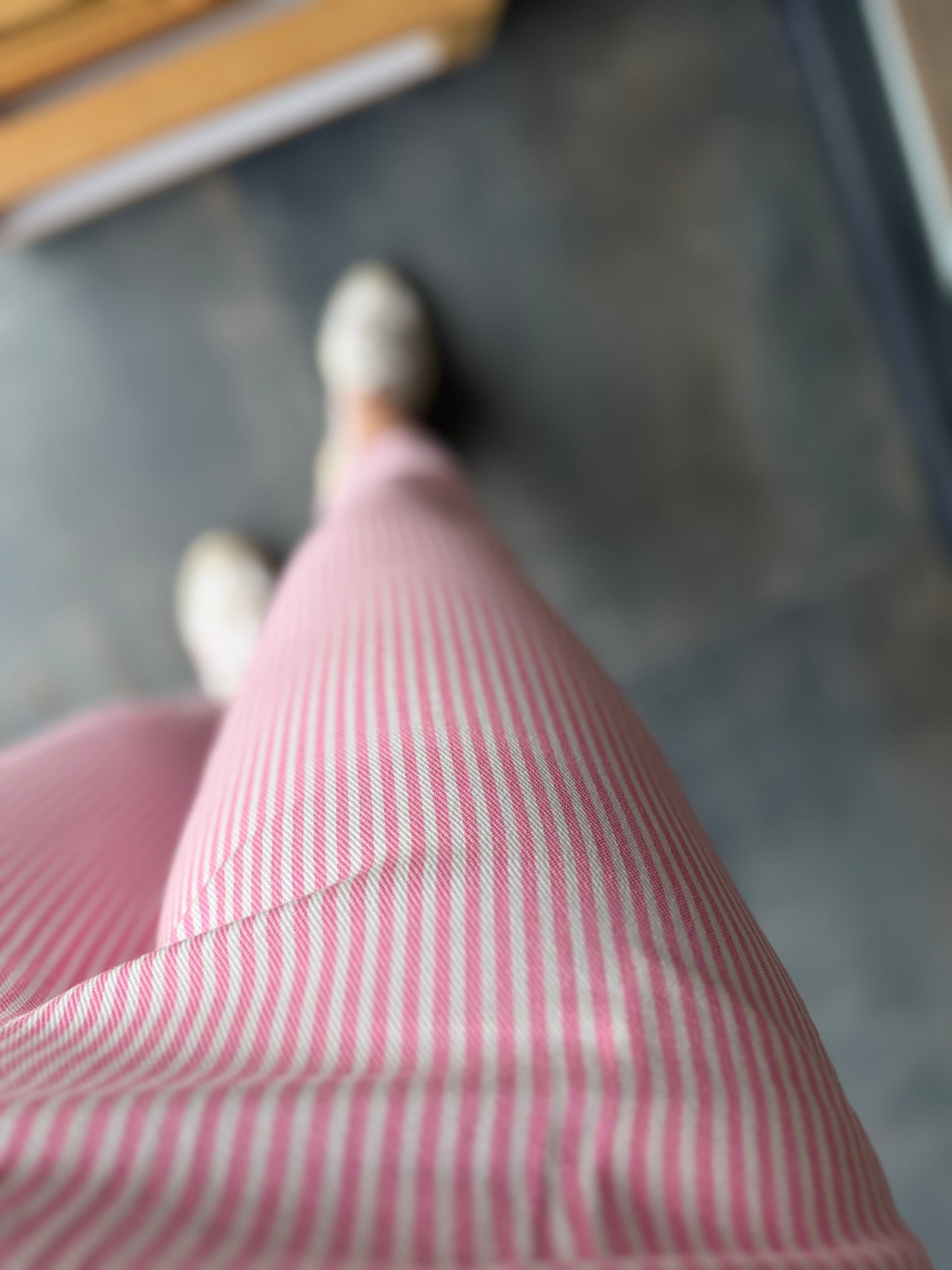 Çizgili Pembe Jean Keten Takım