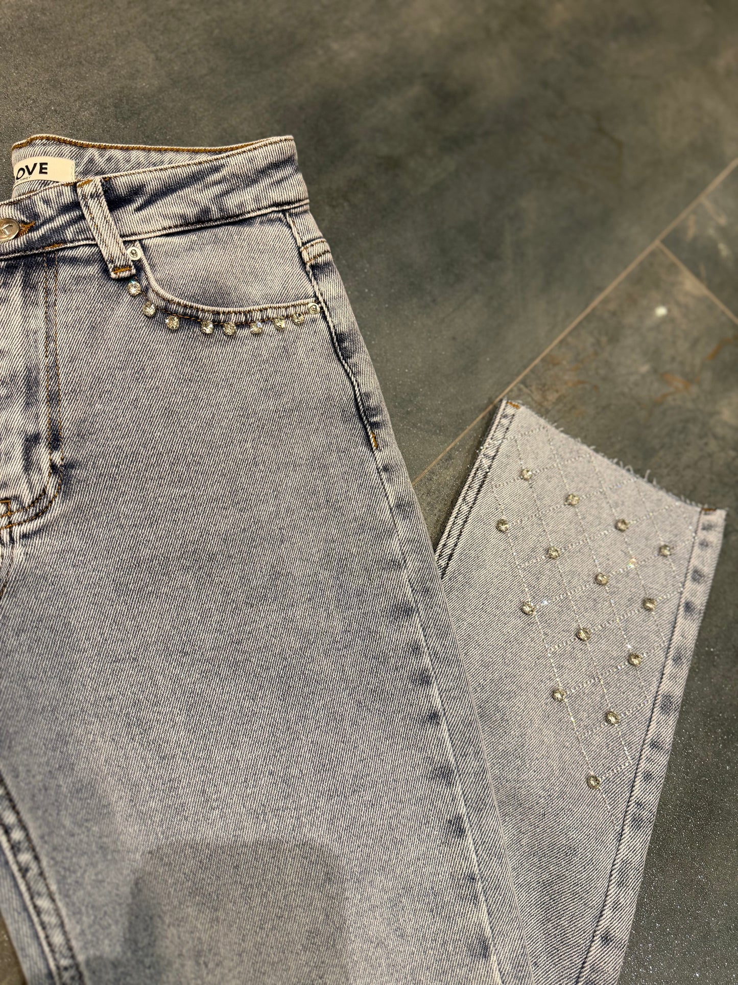 Xlove Mavi Paça Kare Taş İşleme Jean