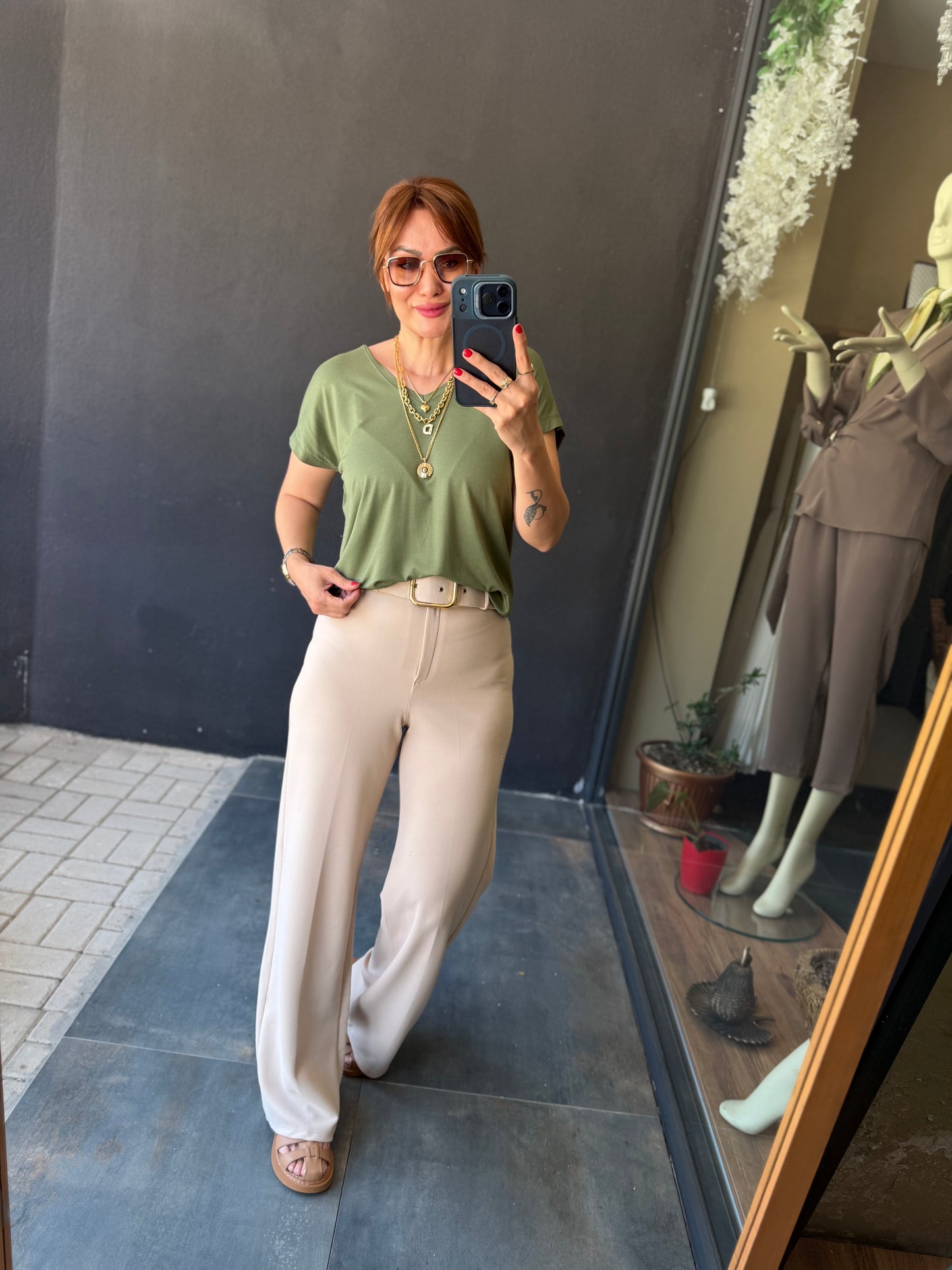 Bej Pantolon & Tshirt Takım