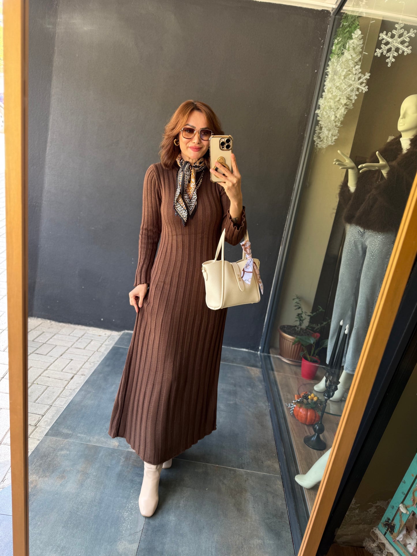 Lufi Maxi Kahve Elit Triko Elbise