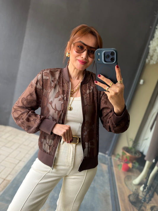 Paula Kahve Organze Bomber Ceket