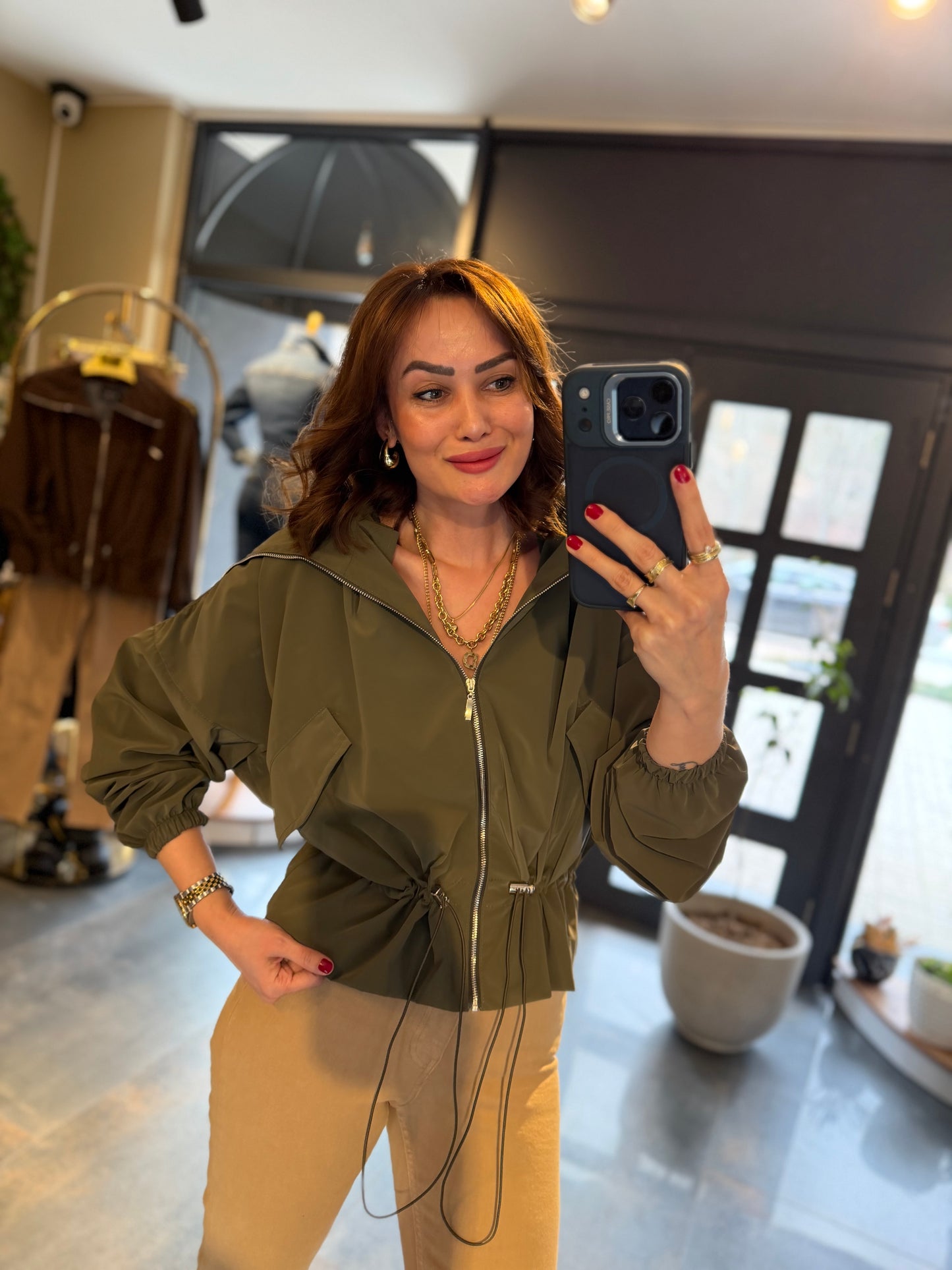 Krista Haki Büzgülü Ceket