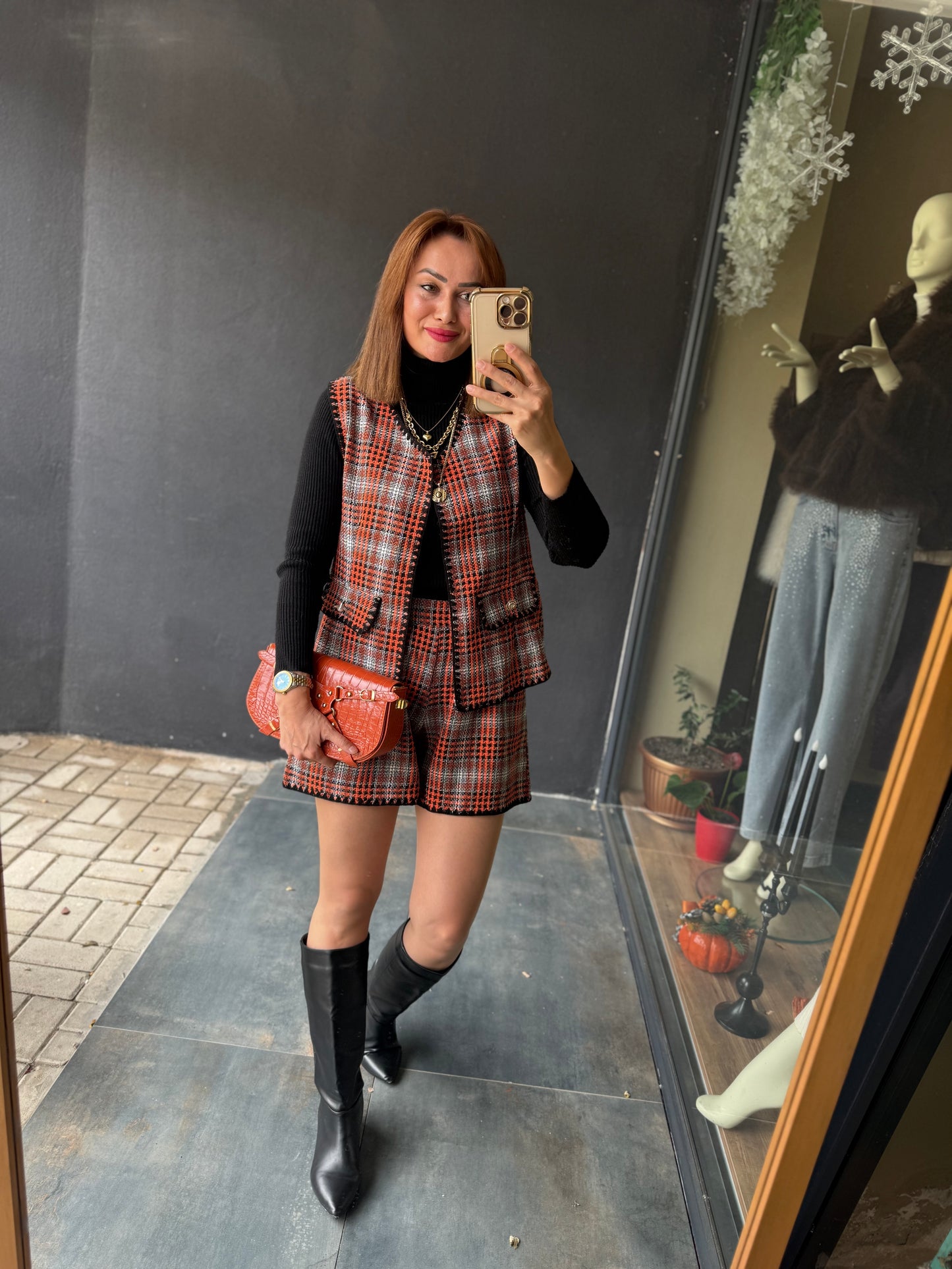 Dumra Turuncu Tuvid Yelek & Şort Takım