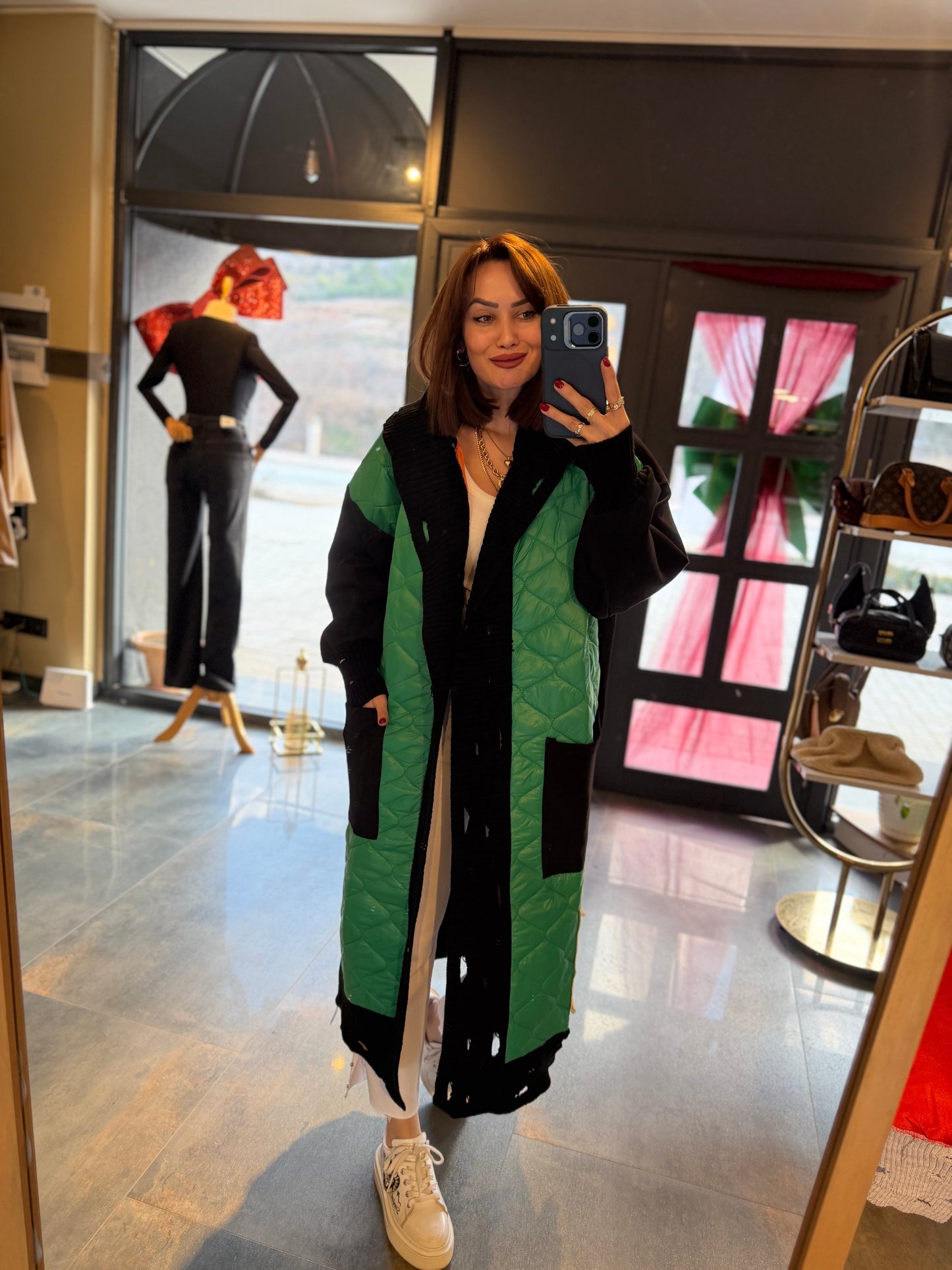 Linen Yeşil Capitone Detay Hırka