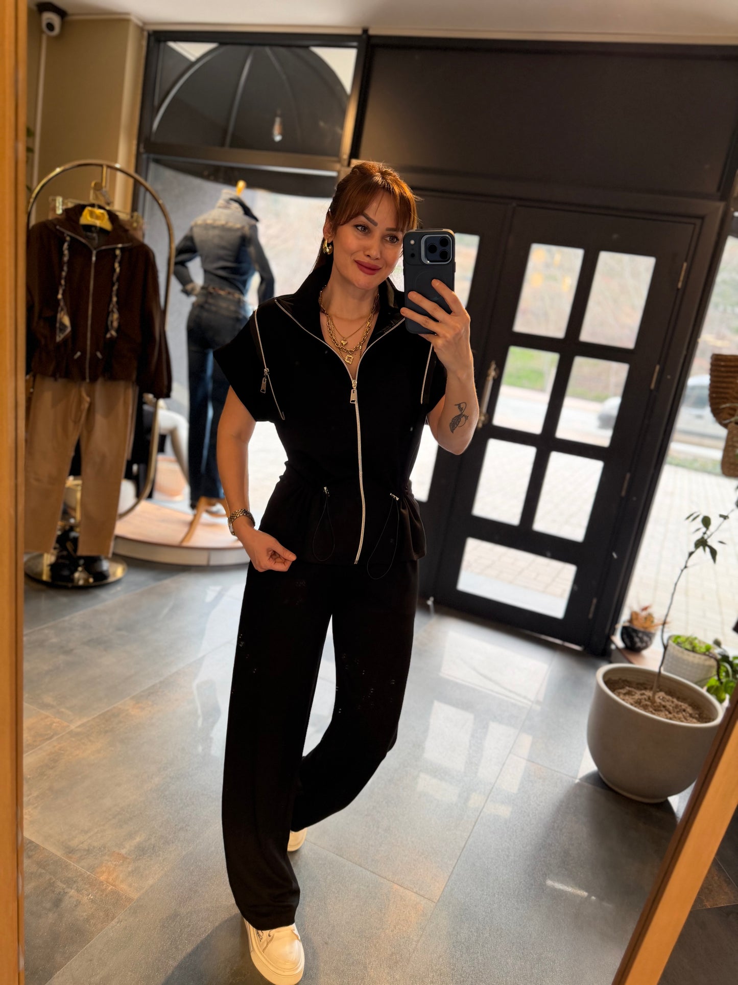 Lume Fermuar Detaylı Siyah Modal Takım