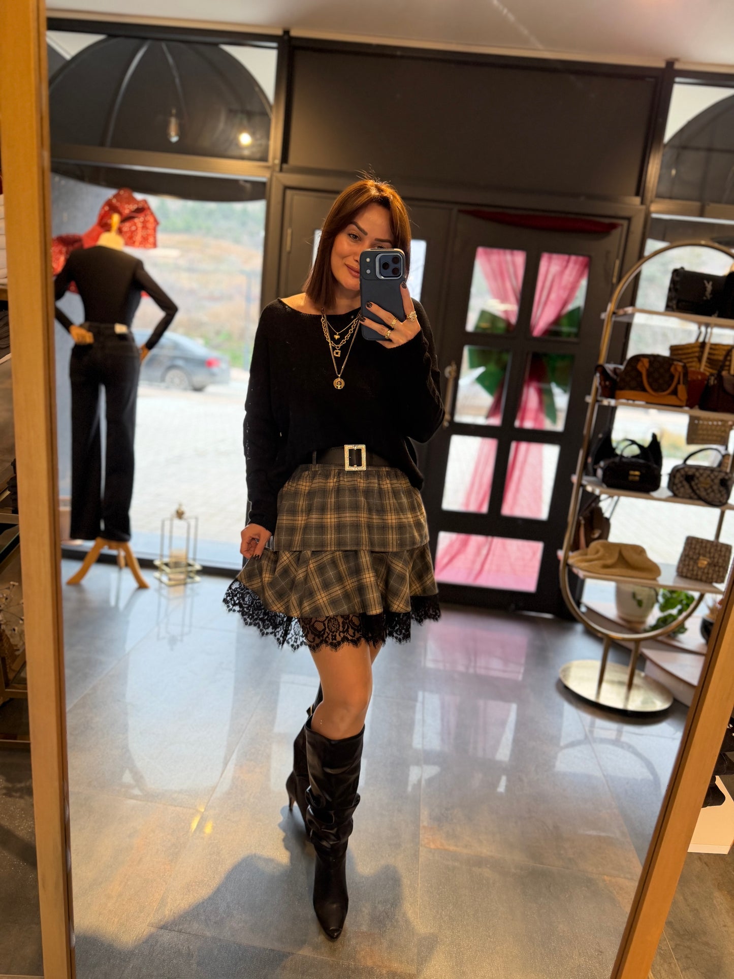 Livin Mavi Kareli Elbise