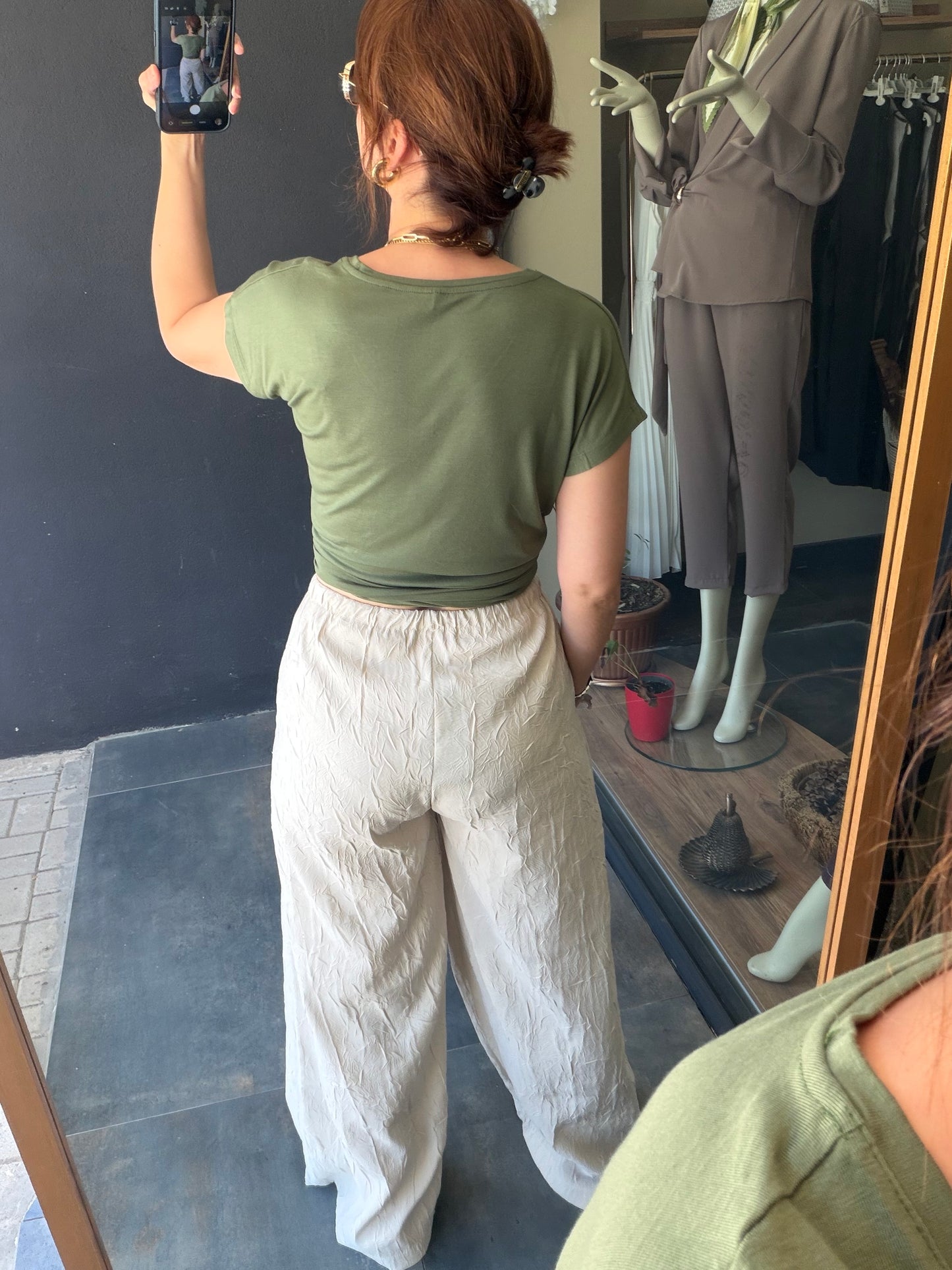 Gri Palazzo Pantolon & T-shirt Kombin