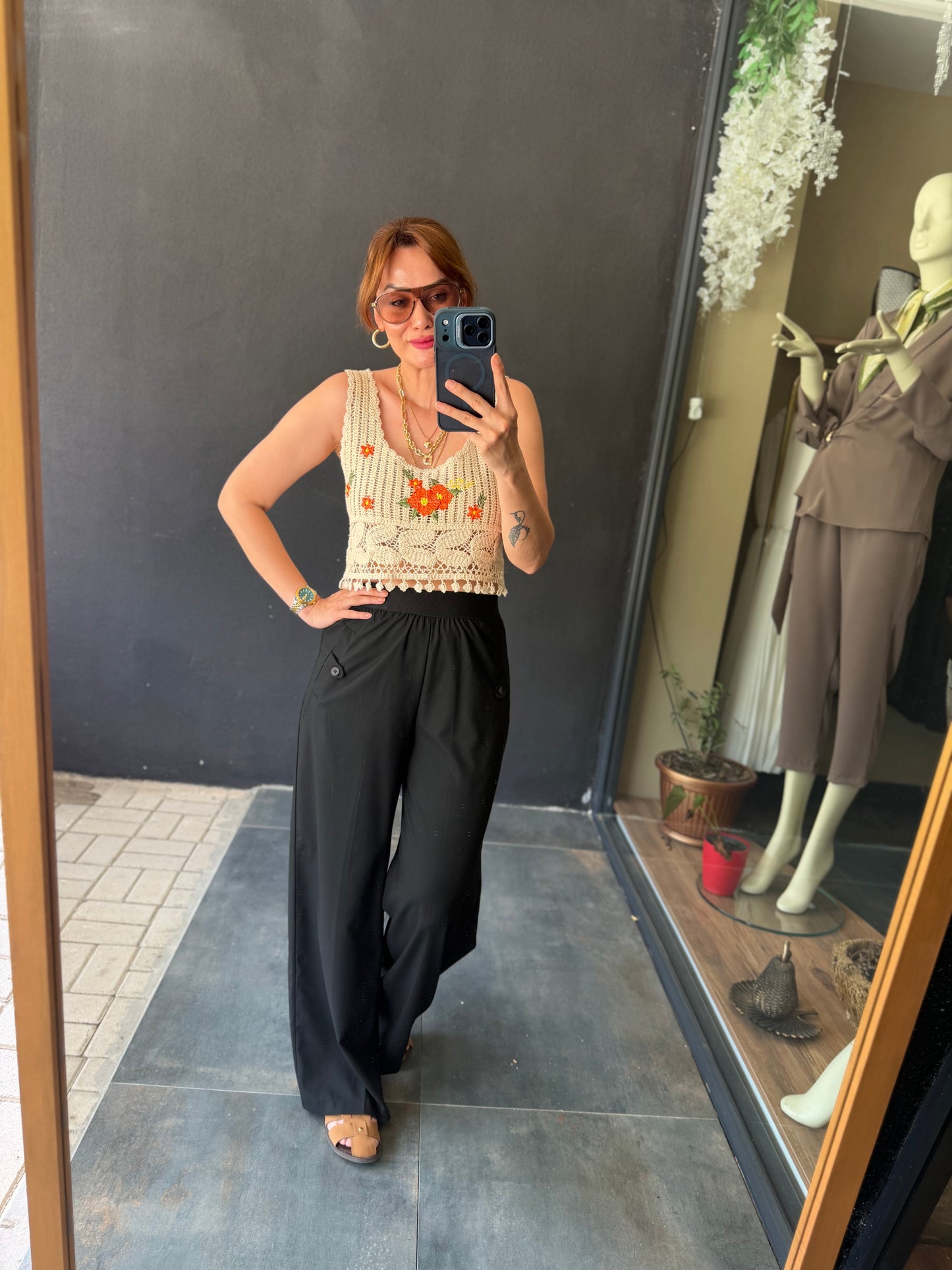 Siyah Palazzo Ve Etnik Bluz Kombin